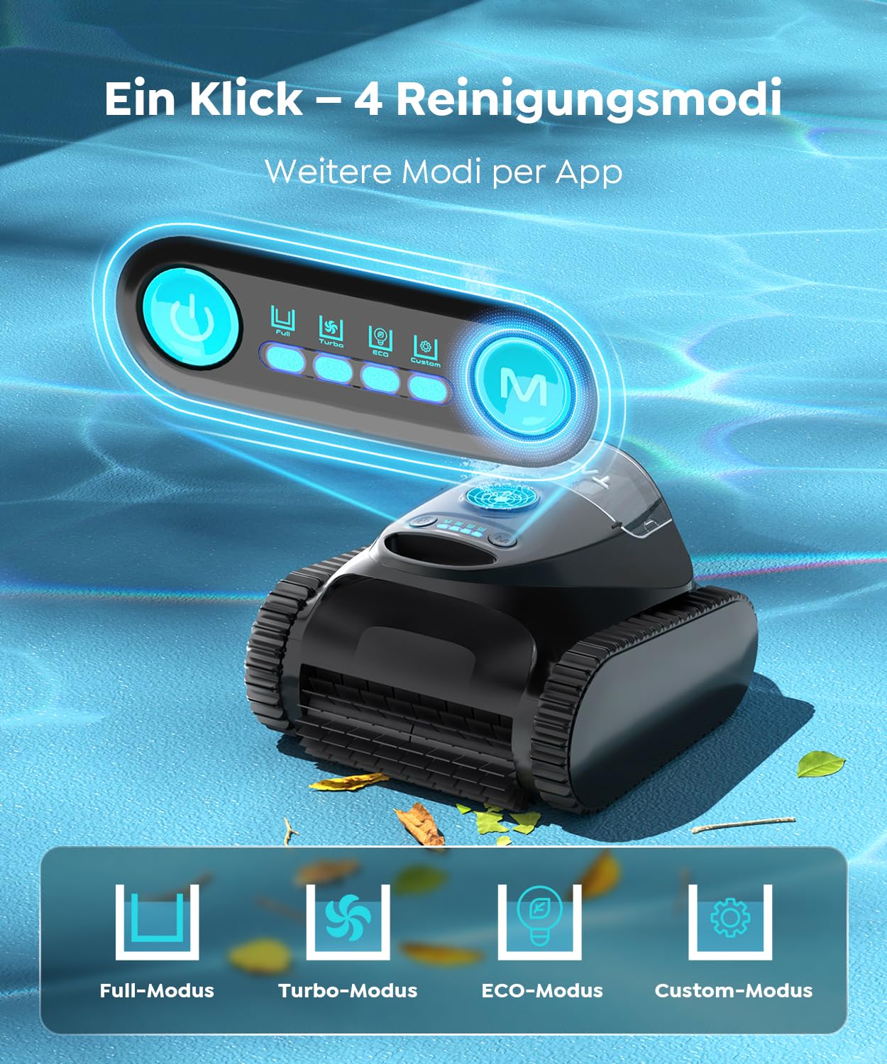 C1 Poolroboter Akku Boden und Wand, Doppelfilter, 7 Reinigungsmodi, 180 Minuten Laufzeit, Poolreiniger mit App, Starker Poolsuager Akku für Pools bis zu 150 m²,Nachtblau