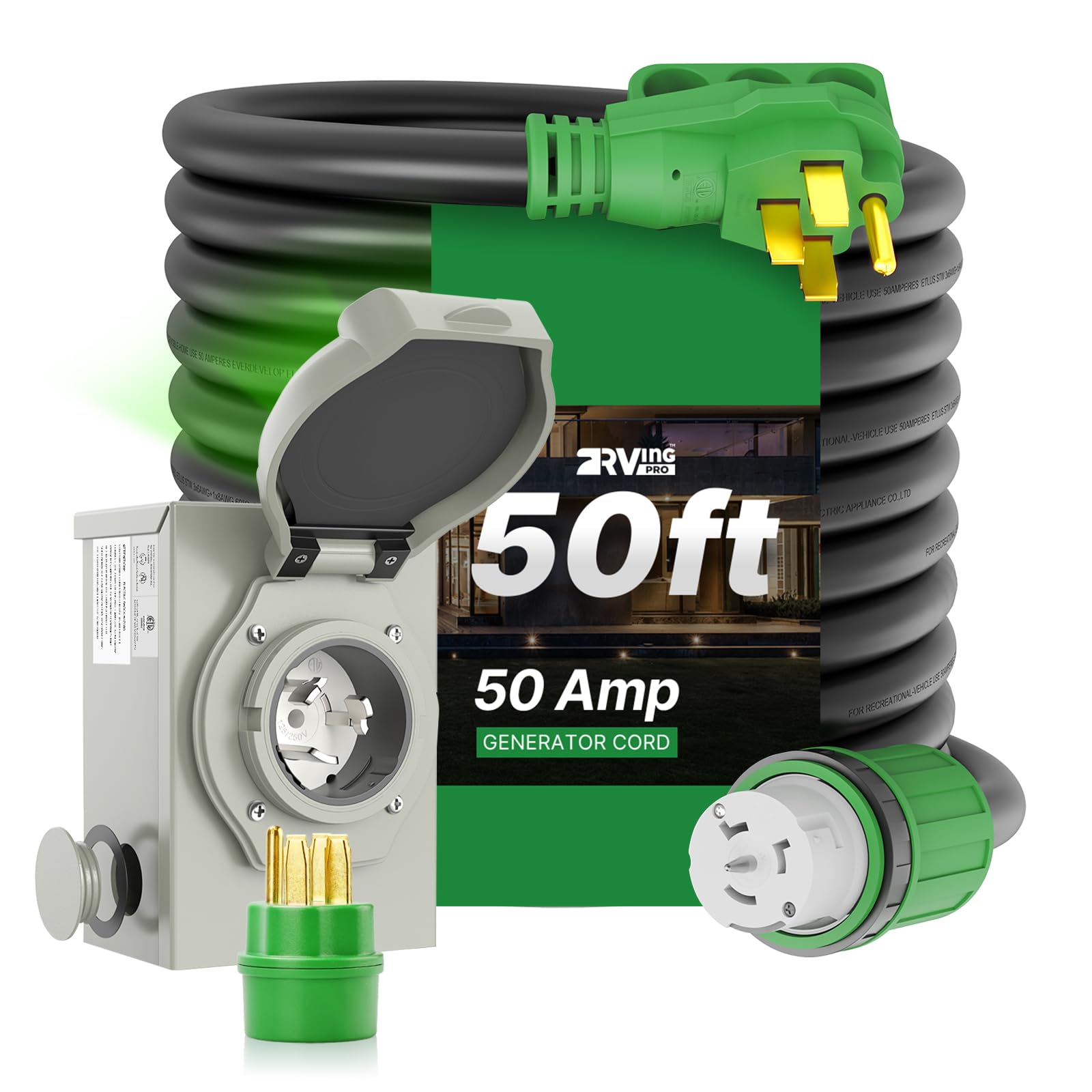 50 AMP Generator Inlet Box and 50Ft Generator Cord Kit