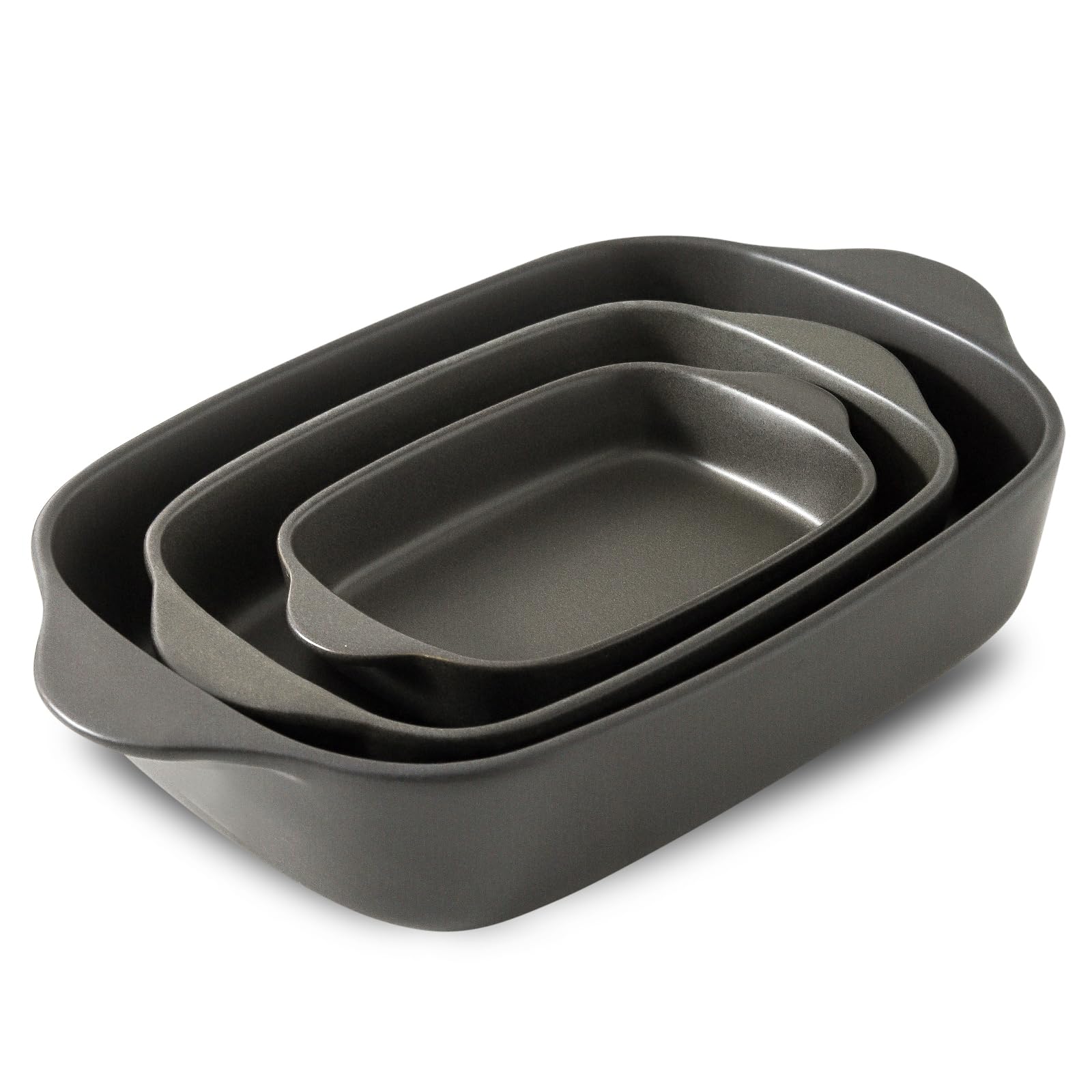 Set di 3 pirofile per forno, teglie da forno in gres, teglia da forno in ceramica, teglia rettangolare profonda per lasagne, set da forno per regali di Natale, (37,8 cm/30,5 cm/22,4 cm), nero