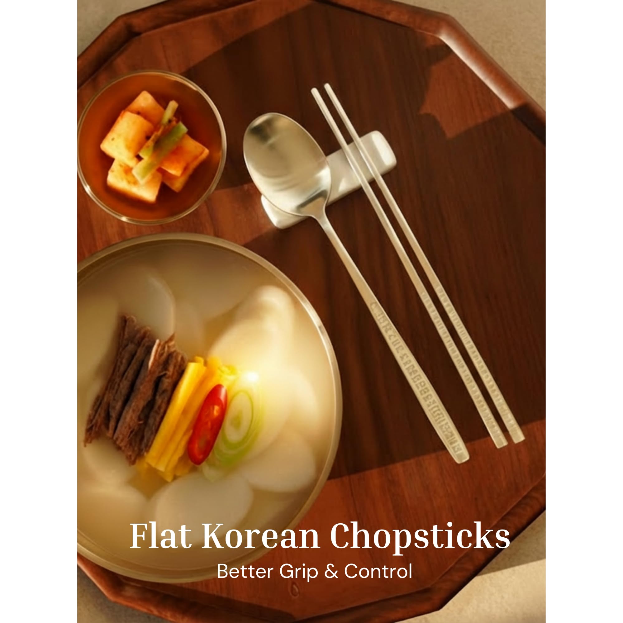 ONGI Korean Spoon and Chopstick 2 Set – Premium 18/10 Stainless Steel – Hangul Design – Gift-Ready – Made in Korea – Dishwasher Safe (Yongbi Silver 2 Set) — Amazon image 2