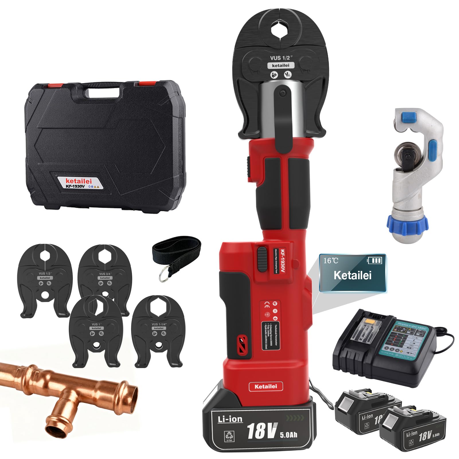 ketailei KF-1930V Cordless Copper Pipe Crimping Tool for Plumbing