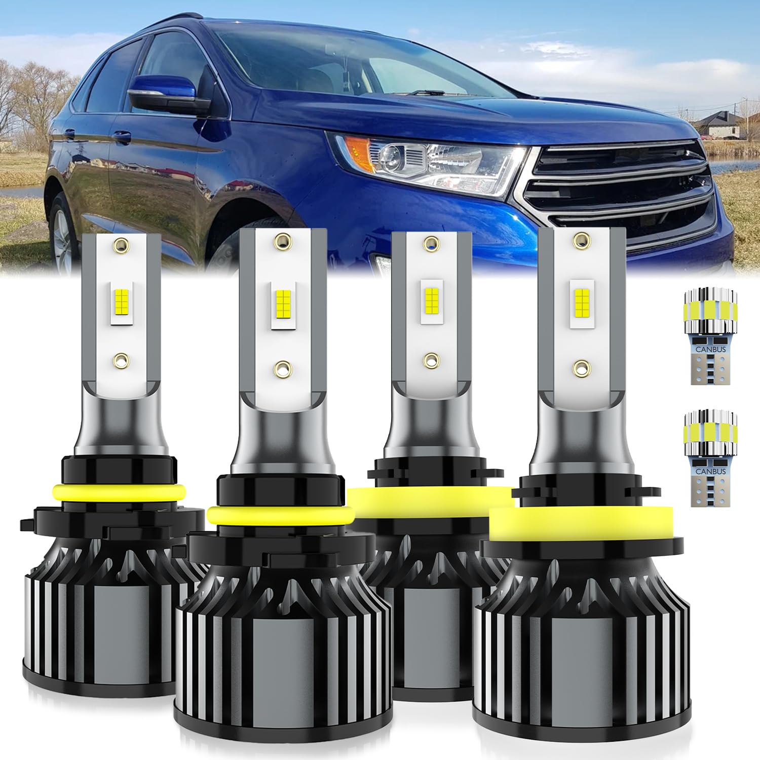 For Ford Edge 2007-2010 &amp; 2015-2023 Light Bulbs, Integrated Hi-Lo Beam And License Plate Light Combo, Plug-and-Play Installation, 6 Pack