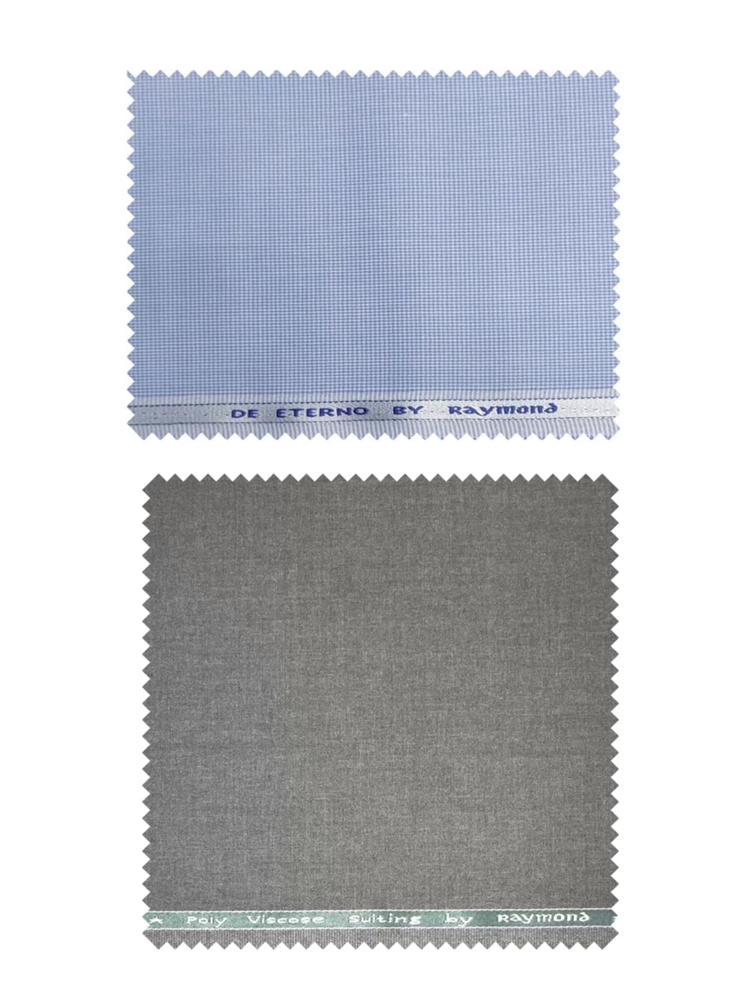 Trouser -Shirt Fabric Combo Box (Unstitched, All Weather Fabric) (BLUE SHIRT + GREY PANT)