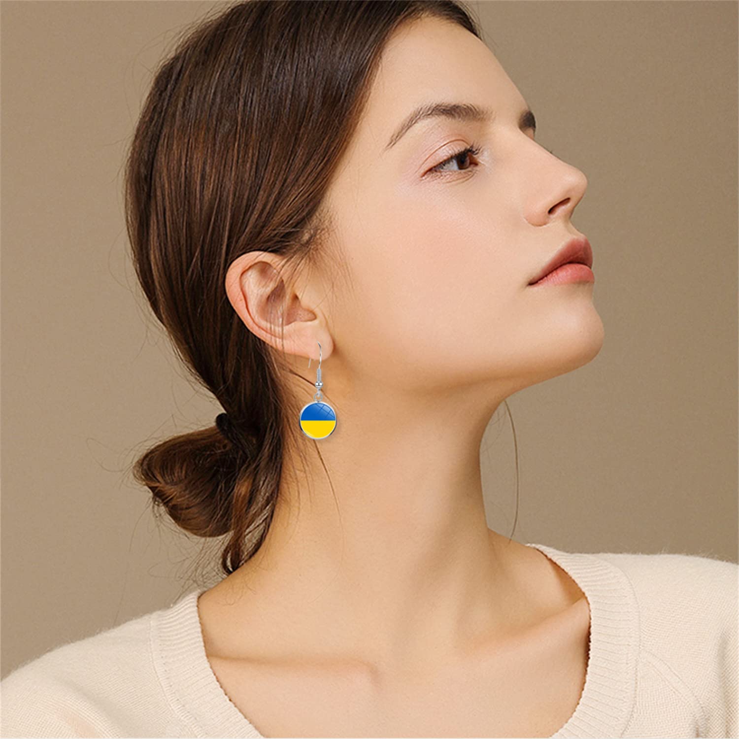 Unique Chic Blue Yellow Crystal Ukrainian Flag Dangle Drop Earrings Round Circle Hook Earrings for Women Statement Jewelry Gifts