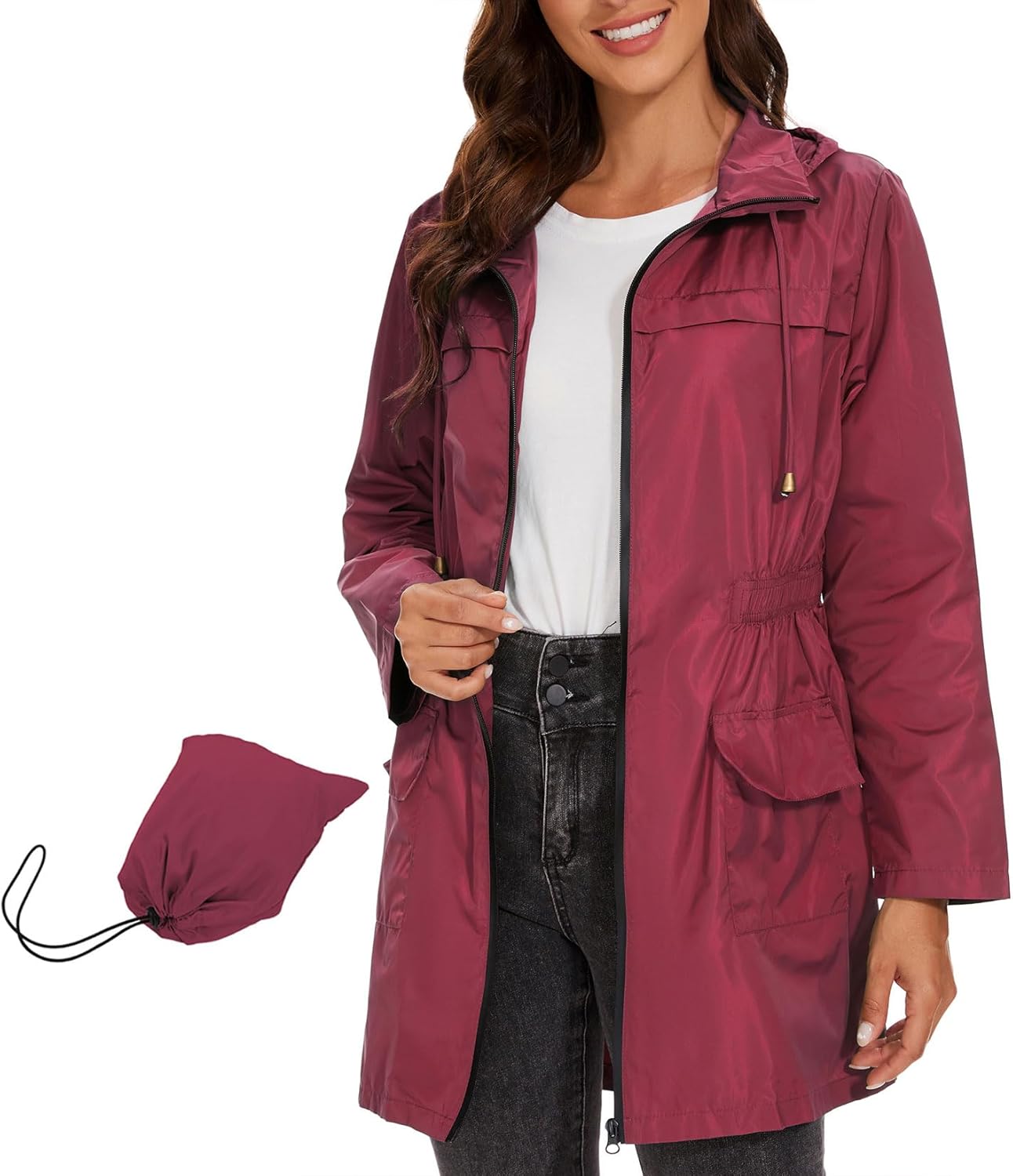 Century Star Packable Rain Jackets Waterproof Womens Rain Coats with Hood Lightweight Windbreaker Jacket - Image 6