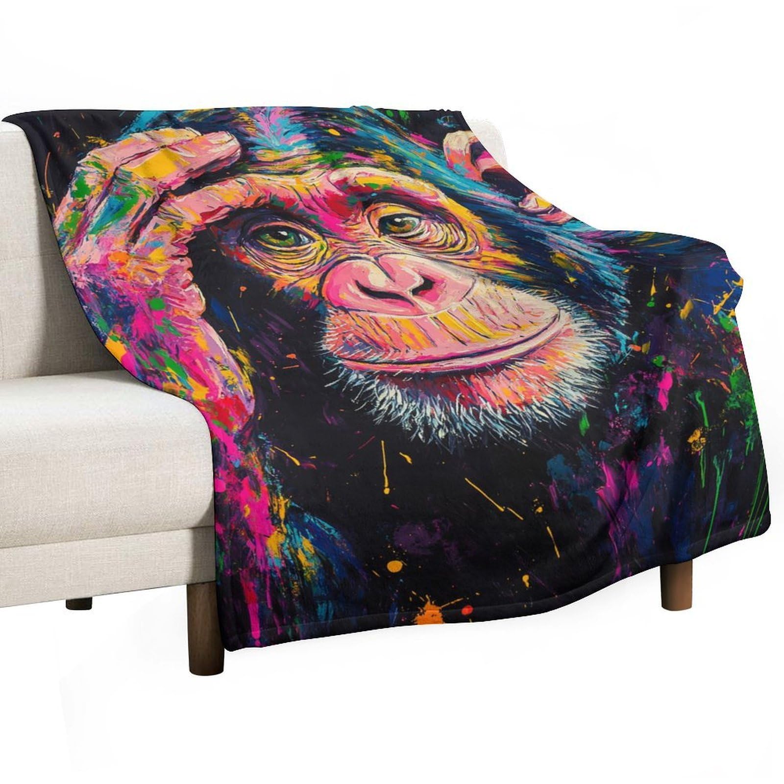 Couverture anti-boulochage chimpanzé abstrait 130x150cm pour lit et canapé