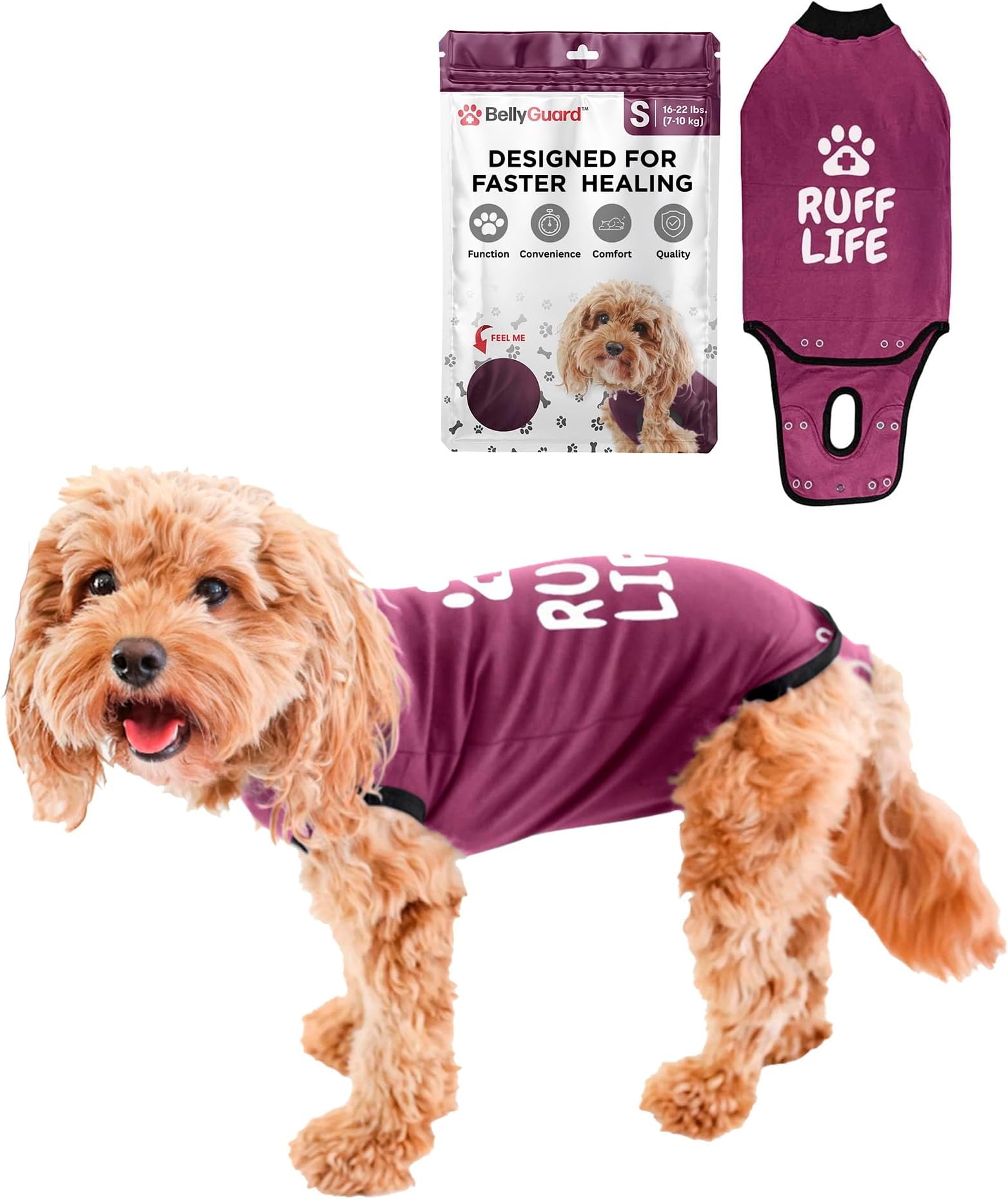 BellyGuard - Dog Recovery Suit, Post Surgery Dog Onesie for Male and Female Dogs, Comfortable Cone Alternative for Large and Small Dogs, Soft Cotton Covers Wound, Stitches. Patented Easy Potty System.