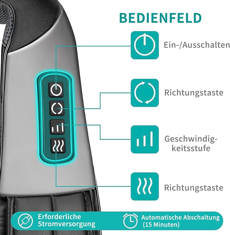 Nekteck Shiatsu Masszírozó Párna Melegítő Funkcióval - Nyak, Váll, Hát és Derék Masszázs Autóban és Irodában, Sebességszabályzóval, Fekete - Black