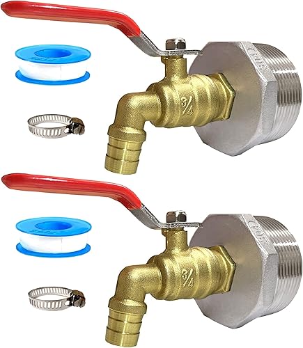 Grifo de tambor de 2 pulgadas, grifo de barril de latón de 34 pulgadas con junta EPDM para cinta de teflón de tambor de 55 galones incluida, paquete