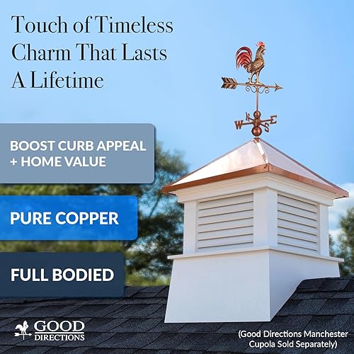 Miniatura 2 de Good Directions 1975RED Bantam Red Rooster Veleta, Pátina multicolor acabada a mano de cobre puro