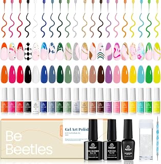 beetles Gel Polish Nail Art Liner Set Gel Liner Nail Polish White Black Red Silver Nude Glitter Colors Paint Swirl Built Thin Brush in Bottle Soak off Uv Led Lamp Manicure Kits