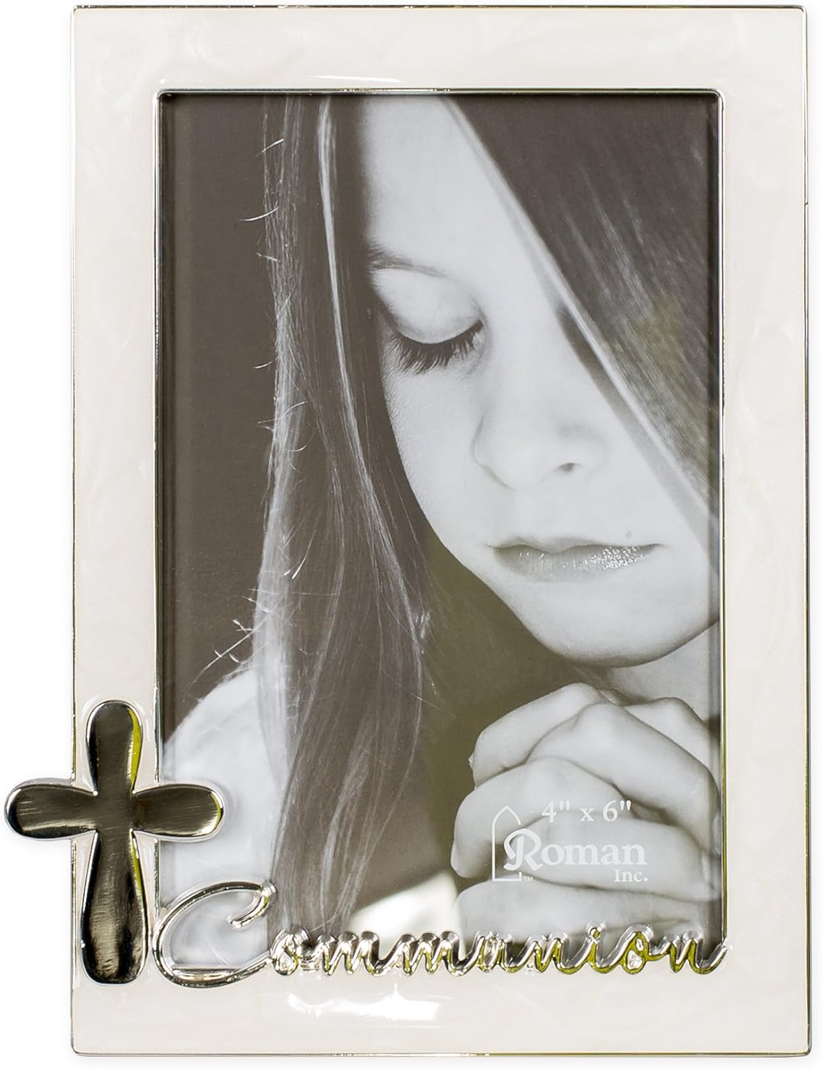 Communion Mother of Pearl Look 7 x 5.5 Inch Metal Table Top Photo Frame