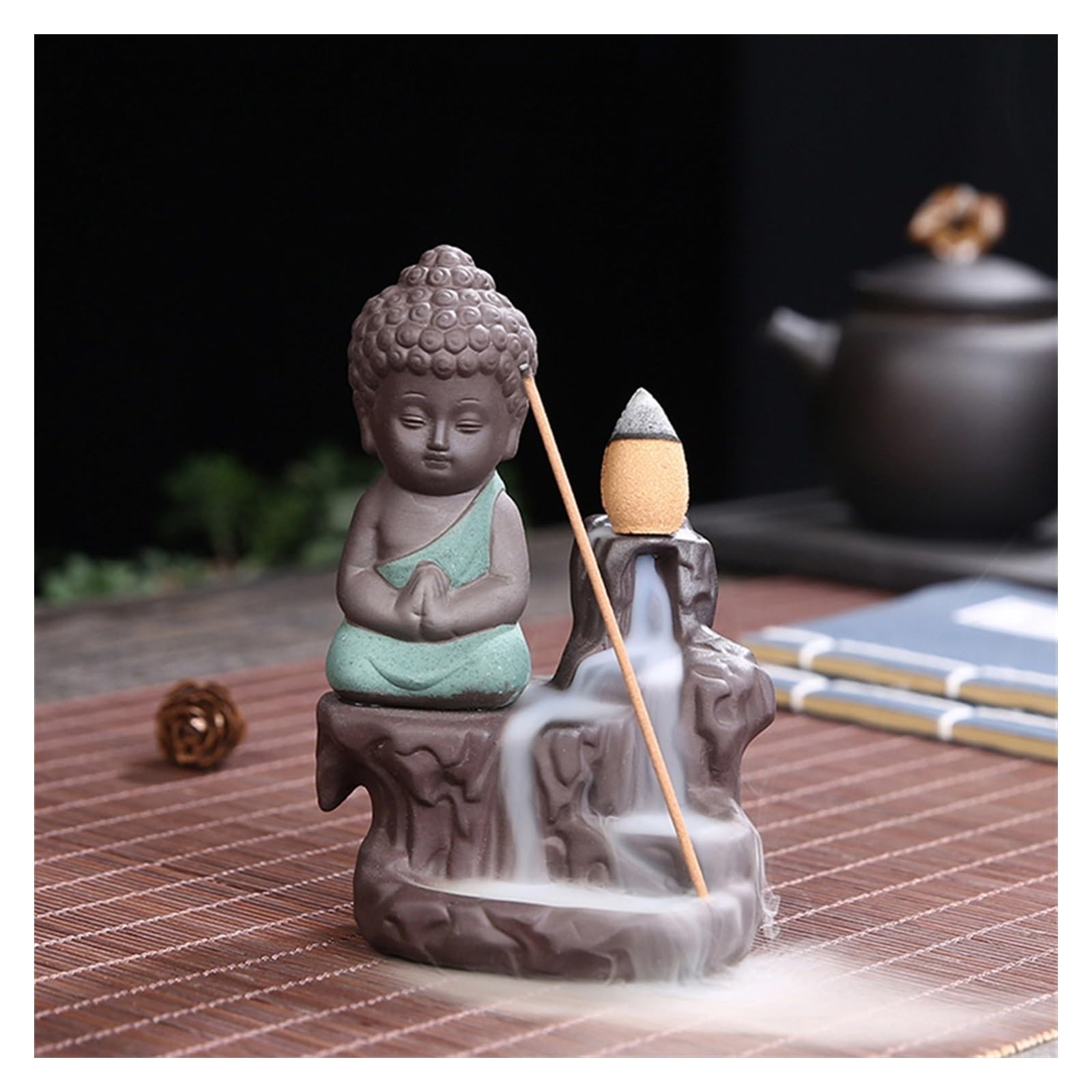 Incense Holder Creative Incense Burner Smoke Waterfall the Little Monk Small Buddha Holder Censer Home Table Decorations Crafts Teahouse