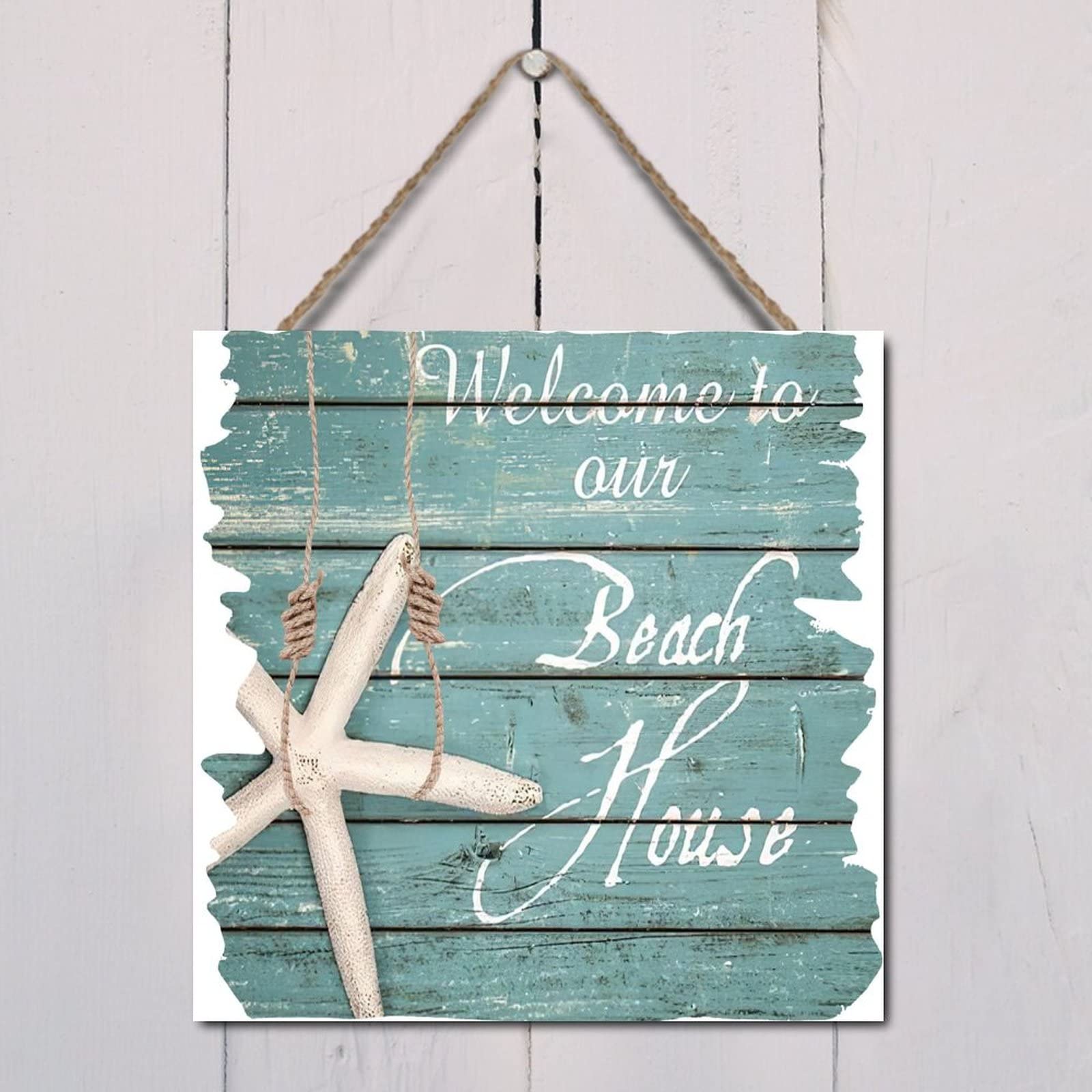 Beach Decor For Bedroom Handcrafted Rustic Wooden Starfish & Seaglass Garland – Coastal Home Decor | Unique Handcarved Wooden Willet | Beach-Themed Decorations For Living Room & Beach House I Lighthouse I