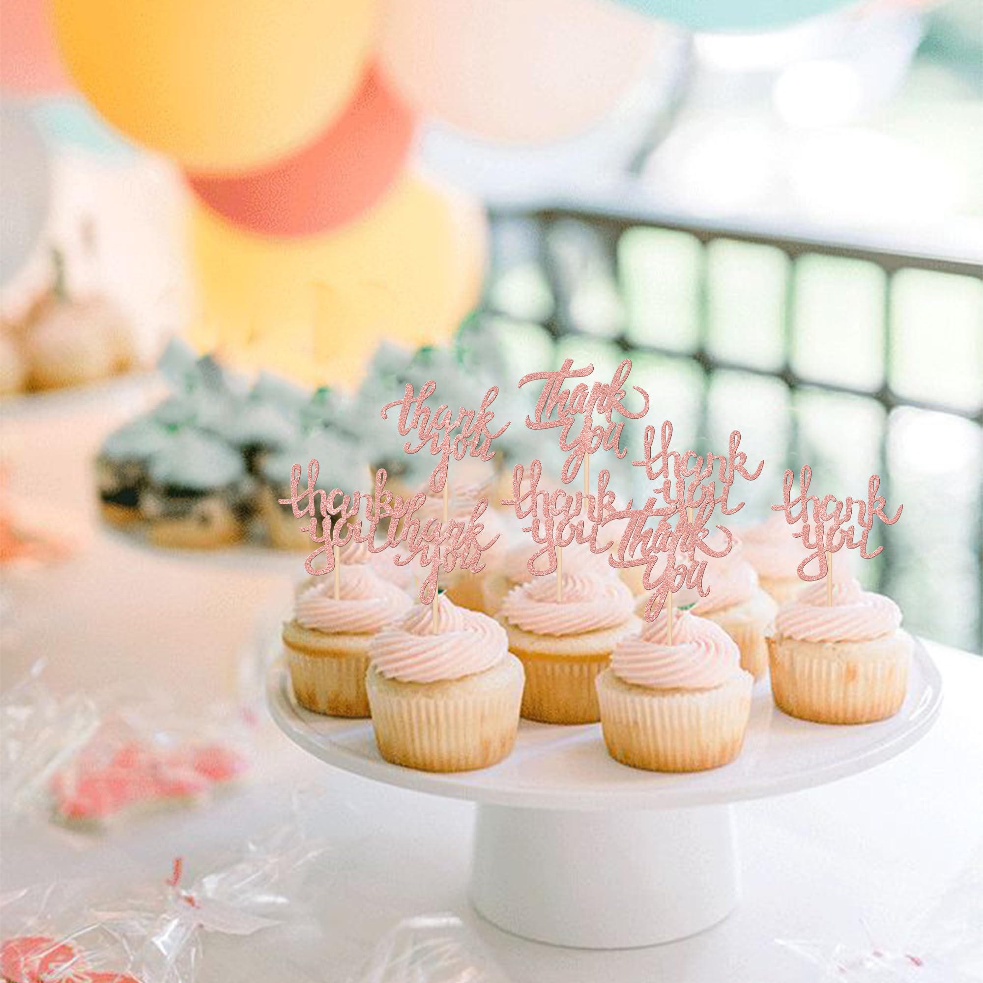 24Pcs Thank You Cupcake Toppers - Glitter Thanksgiving Party Decorations