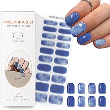 Semi Cured Gel Nail Strips with Christmas Snowflake Designs Blue Ombre Glitter Gel nail strips Need UV/LED Light Salon Quality & Easy to Use for Women 20 Pcs