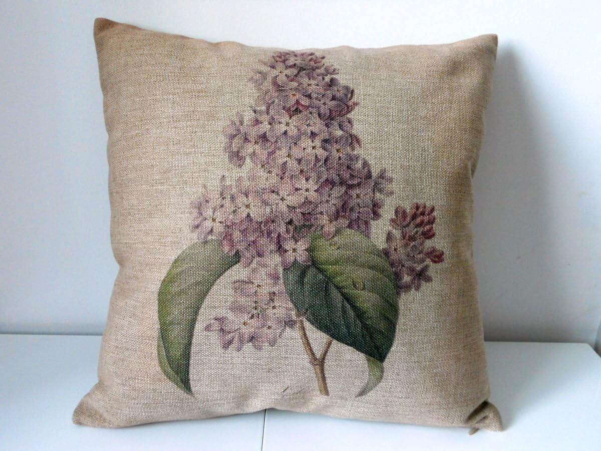 Cotton Linen Square Decorative Throw Pillow Case Cushion Cover Lavender Flower 18 "X18 "