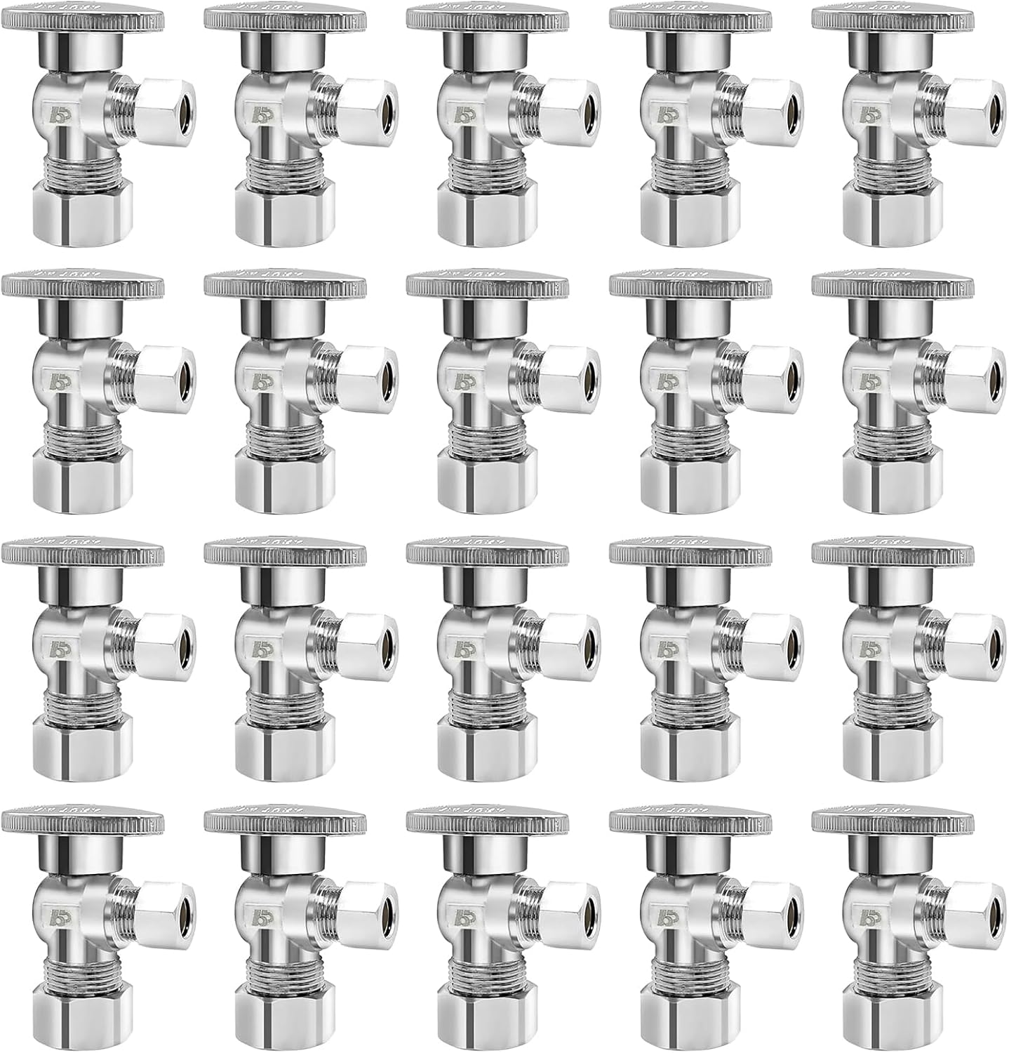 (20 Pack) Angle Stop Valve 1/2" Nominal Compression x 3/8" OD, 1/4-Turn Shut Off Valve, Chrome Plated Brass, for Bathroom Toilet Kitchen Shower Plumbing