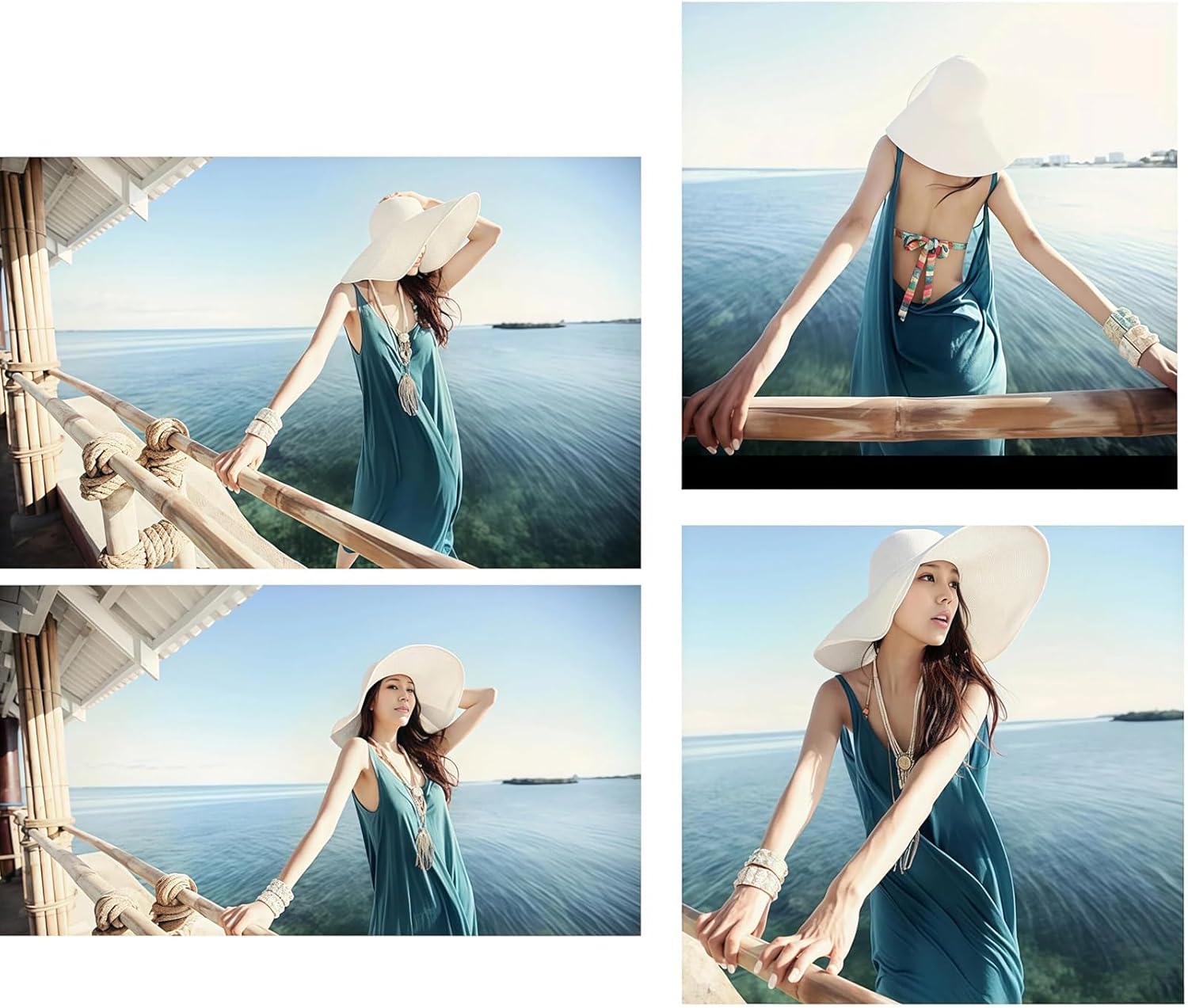 1Pcs Women Wide Brim Straw Hat Foldable Beach Floppy Sun Hat White for Head Circumference 22-22.8in - Image 9