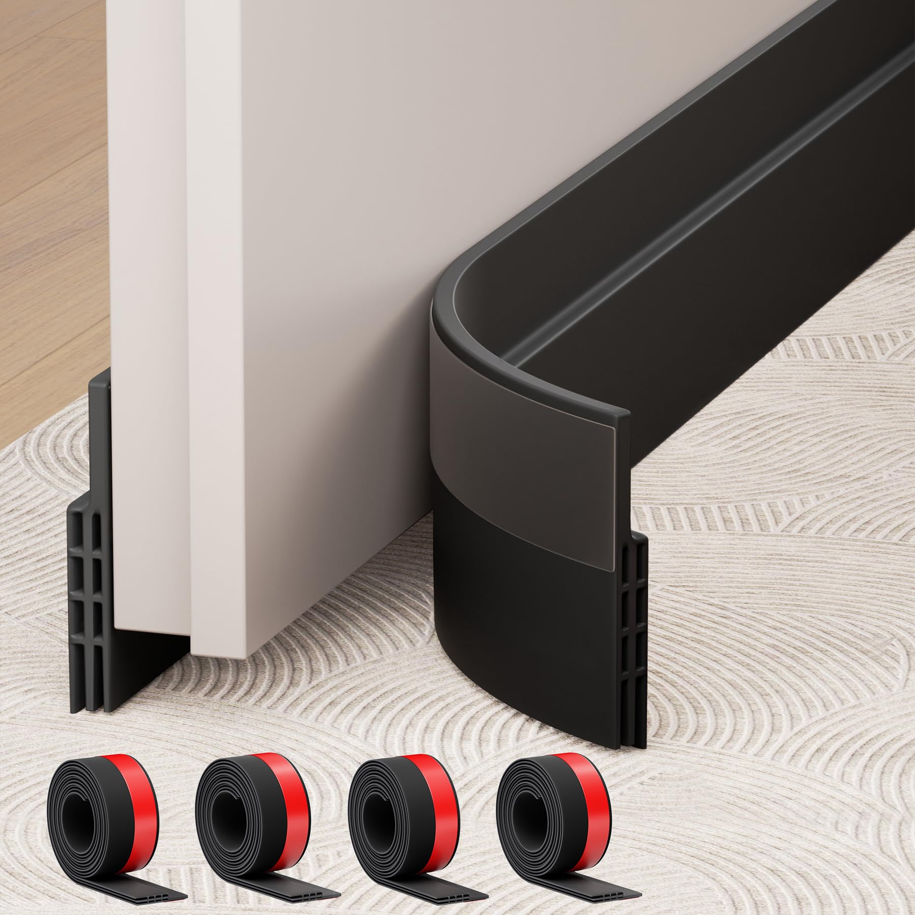 Hojoy Under Door Draught Excluder Adjustable Anti Collision Strong Adhesive Weather Stripping Tape Soundproof Draught Excluder 2" W x 39" L Black 4 Pack-image-45