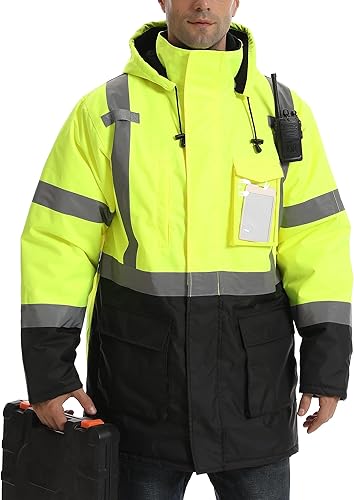 Miniatura 7 de DPSAFETY Chaqueta reflectante, chaquetas de alta visibilidad para hombres y mujeres, parka impermeable de alta visibilidad, chaqueta de seguridad