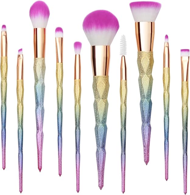 Warmiehomy Makeup Brushes Set 10pcs Unicorn Rainbow Eyeshadow Brushes Eye Make Up Brushes Set Blending Foundation Eyeliner Brushes