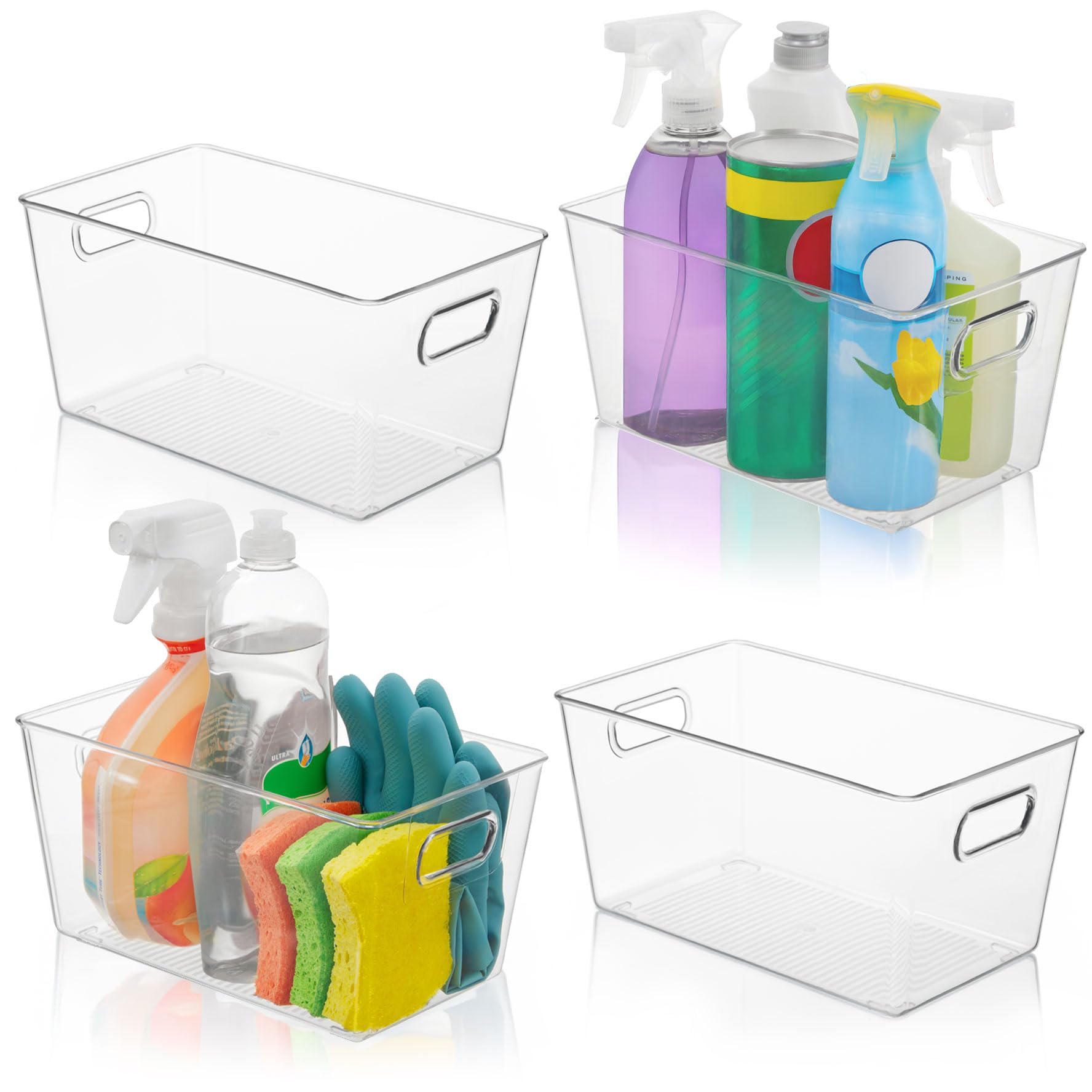 FairHome Set of 4 Clear Plastic Storage Bins With Handles, Containers To Organize Pantry, Fridge, Cabinet, Kitchen, Countertop, Closet, Cupboard, Home Organization and Storage