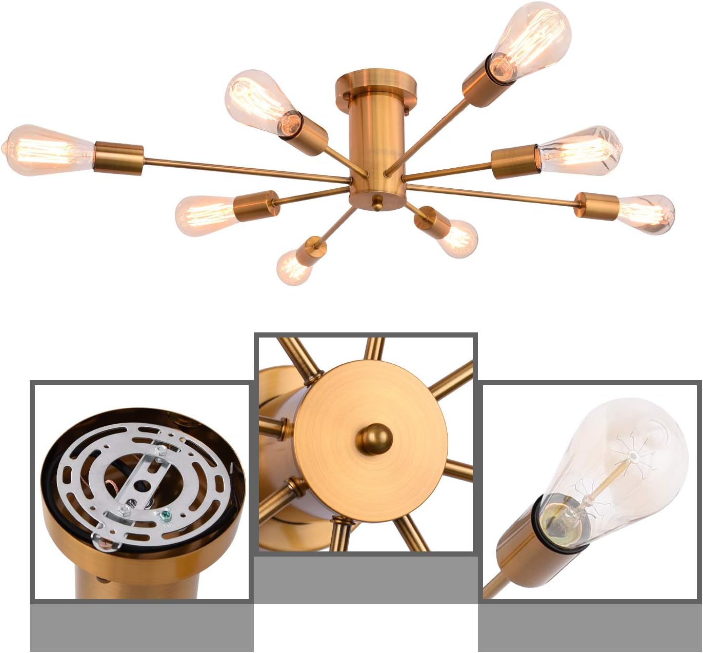 Best Cyber Deals 🔥 Sputnik Chandeliers 8 Lights Close to Ceiling Vintage Industrial Ceiling Pendant Light Fixture, Brass Big Sale Sputnik Chandeliers 8 Lights Close to Ceiling Vintage Industrial Ceiling Pendant Light Fixture, Brass