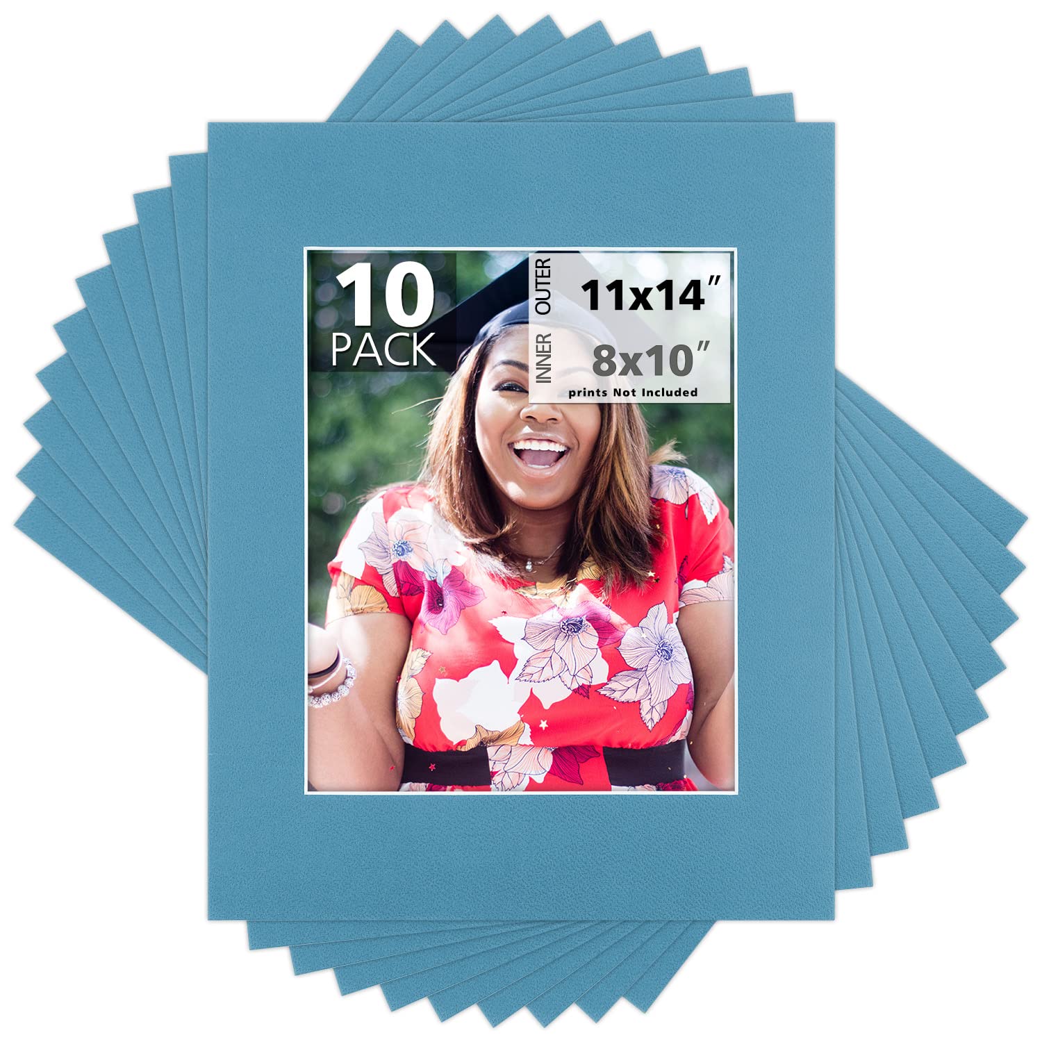 Mat Board Center, Pack of 10, 11x14 for 8x10 Dynamic Blue Color Mats - Acid Free, 4-ply Thickness, White Core - for Pictures, Photos, Framing