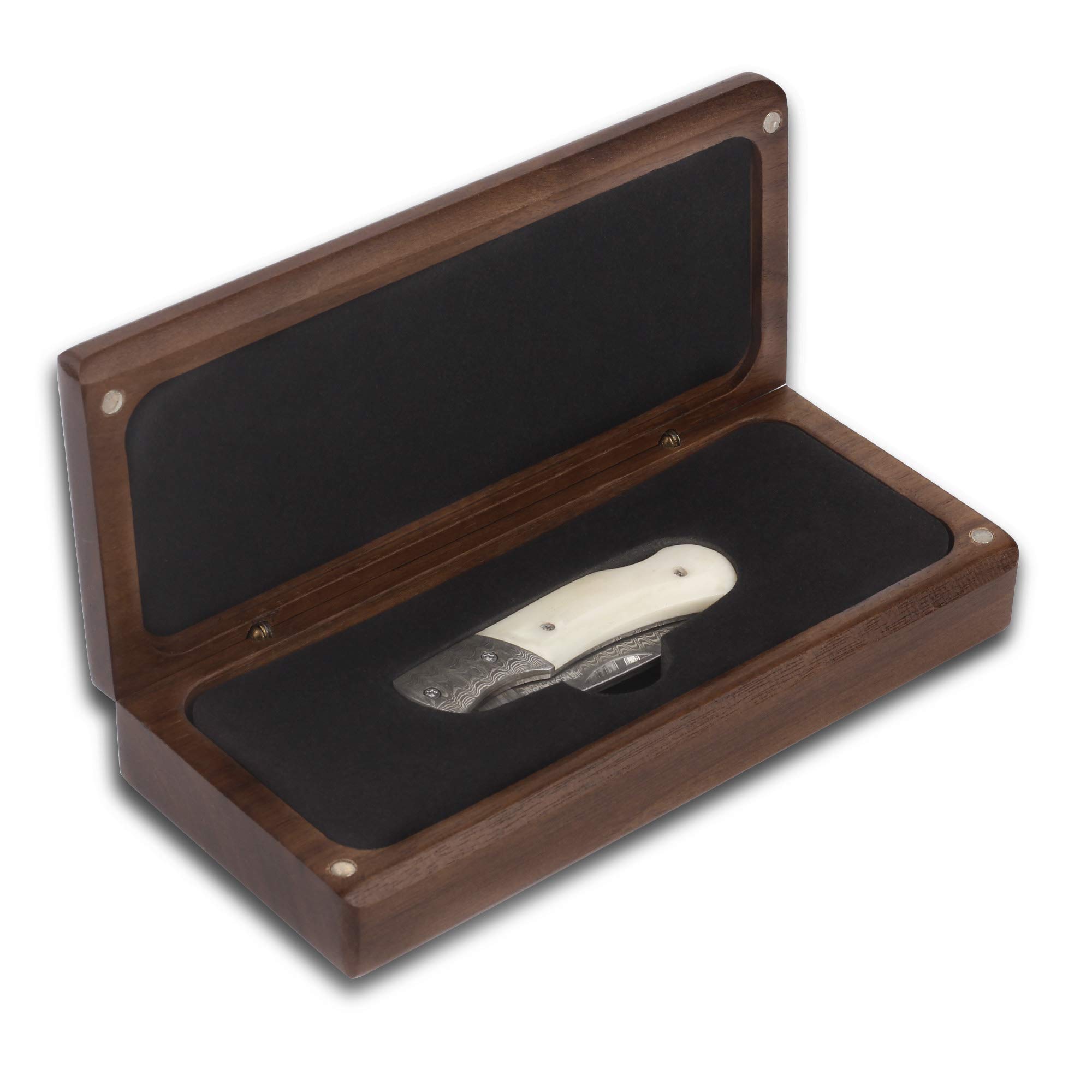 YOUSUNLONG Navaja de bolsillo y navaja 140mm - hoja de acero damasco - mango de hueso de toro