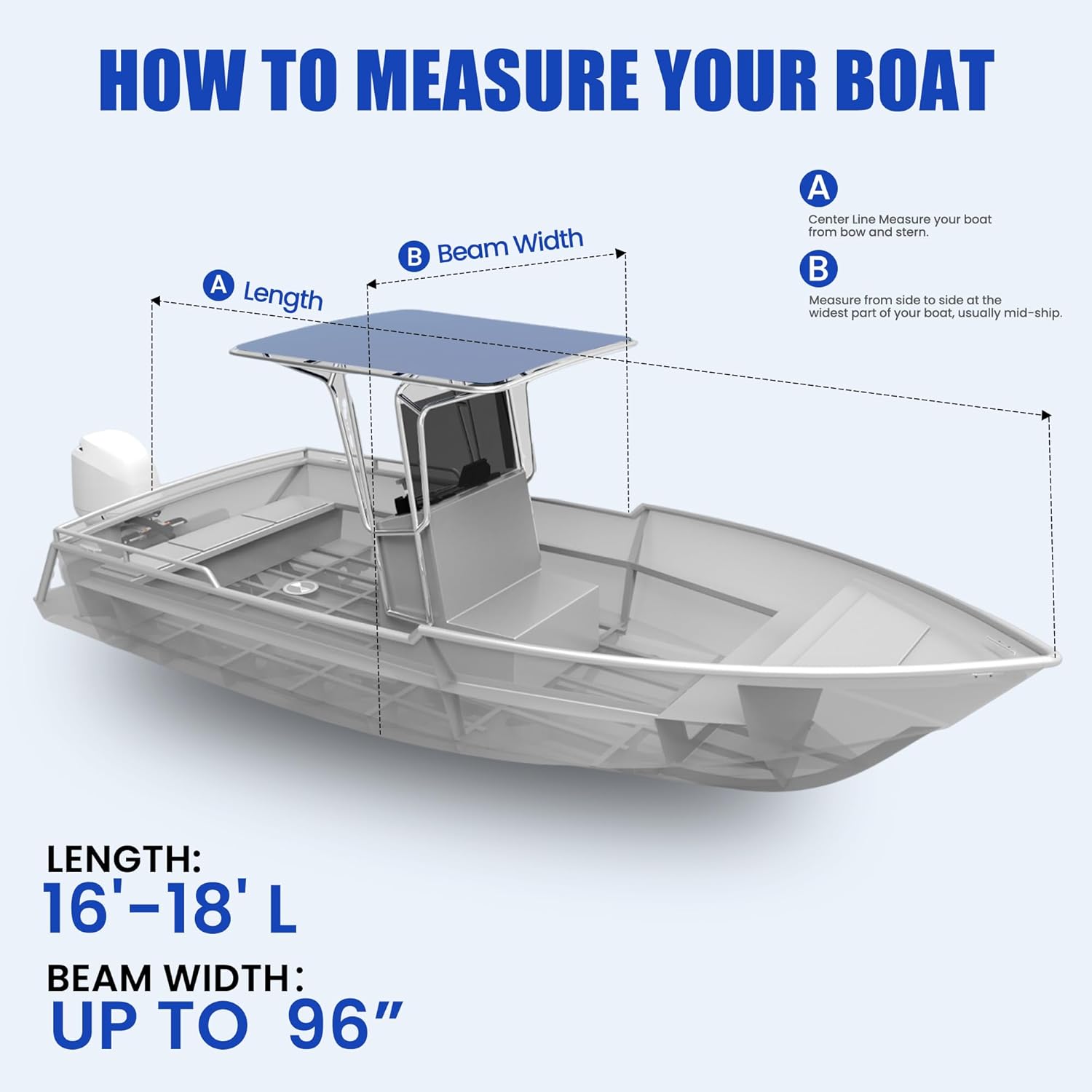 Center Console Boat Cover 16-18ft, Trailerable T-Top/Hard-Top Boat Cover, Marine Grade Oxford Waterproof Boat Covers