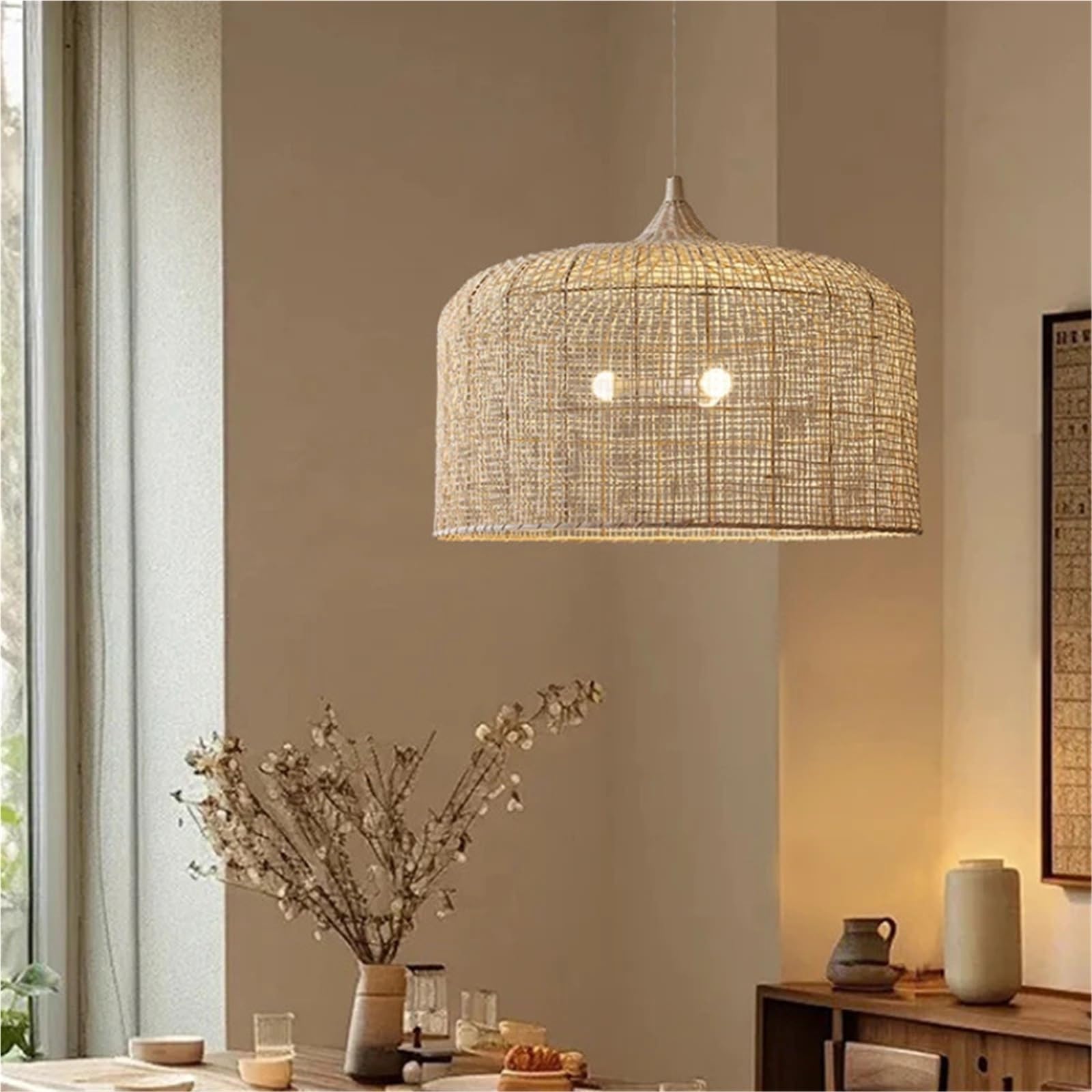 LYMSXAZOU Unique Retro Japanese Rattan Pendant Light Chandelier for Living Room Dining Area Stylish Home Decor Lighting Perfect