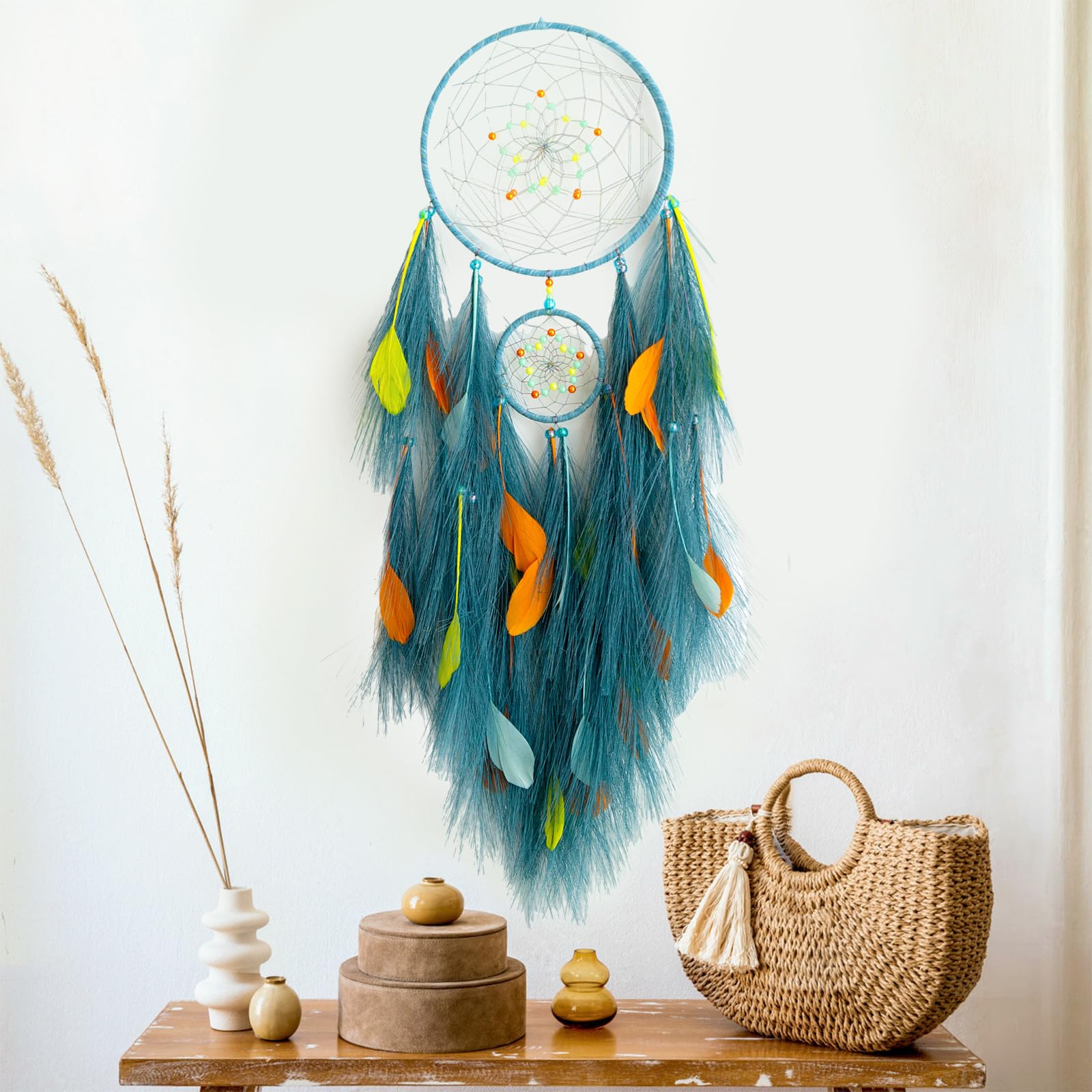 Herbe de la pampa naturelle et fleurs préservées Couronne de décoration d'intérieur à suspendre au mur | Décoration bohème | Convient pour le bricolage rustique tendance minimaliste de chambre de