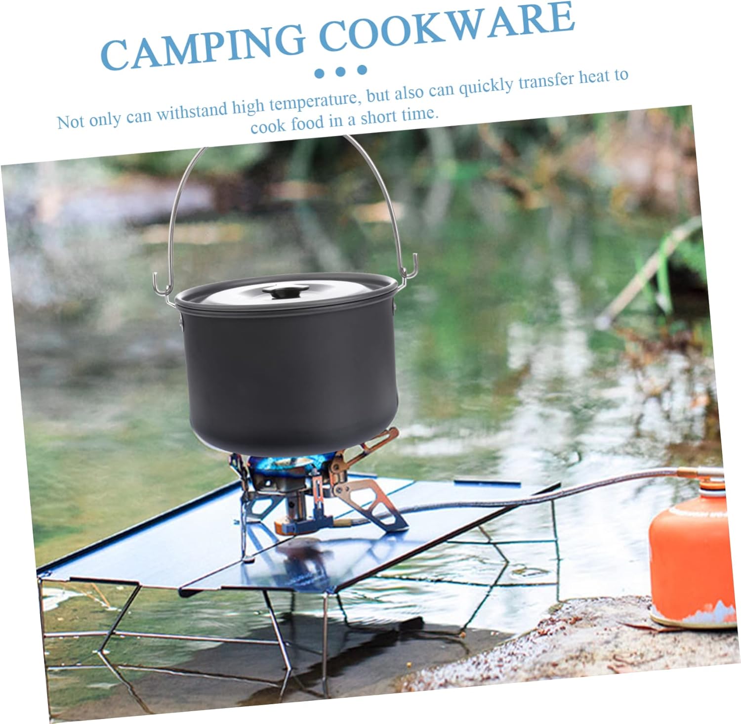 4L Outdoor Aluminum Camping Pot Non-Stick Cookware for 5-8 People Portable Picnic Cook Set for Camping Hiking and Backpacking