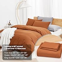 Vista 2 de Dreaming Wapiti Juego de funda de edredón tamaño King, de microfibra lavada, color terracota, color liso, suave y transpirable, con cierre