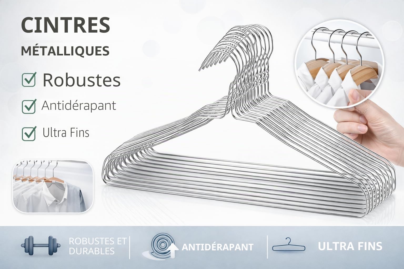 Rampi Cintre en fer zingué, crochets pour vêtements, 40 cm, gain de place, professionnel pour le lavage 200