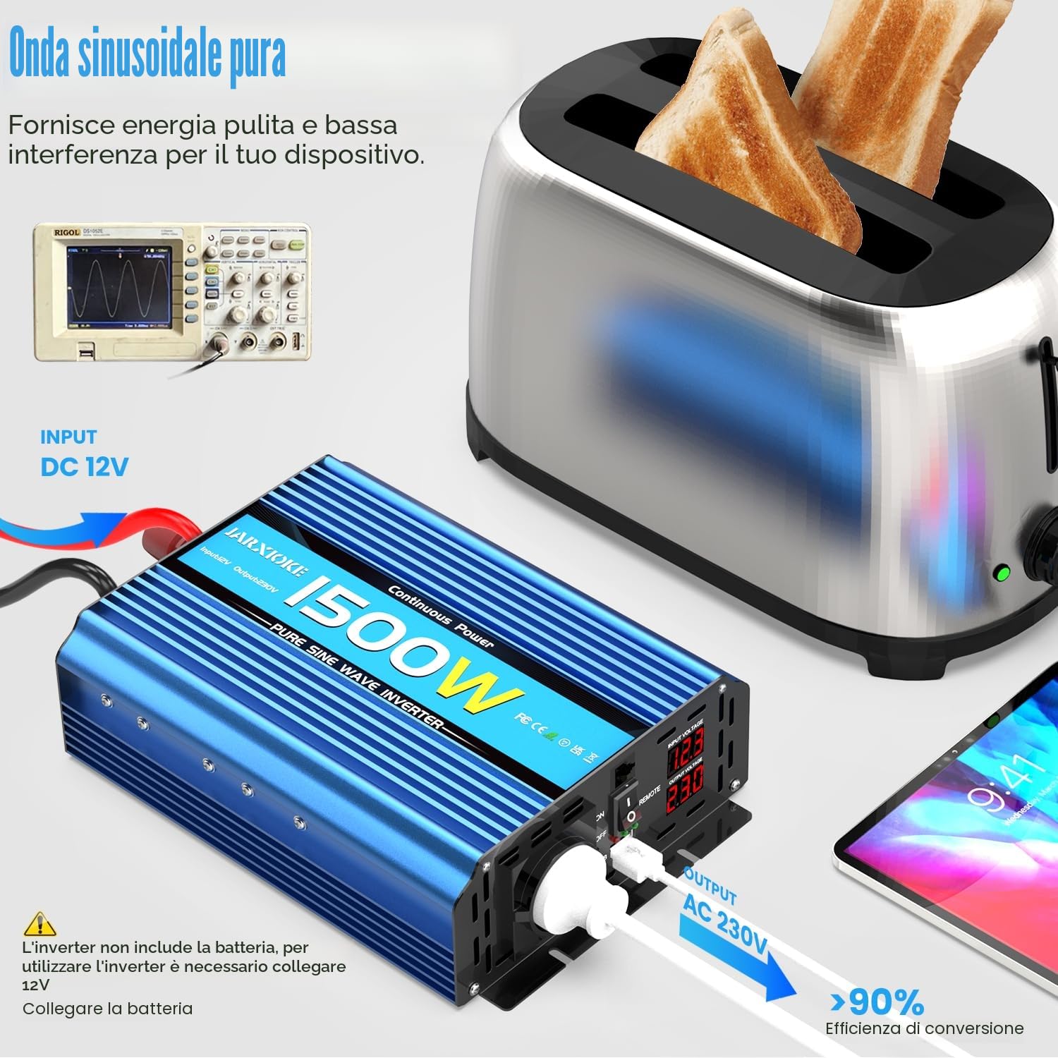 1500W/3000W Inverter 12v 220v Onda Pura Invertitore di Potenza 12v 220V/230V Trasformatore di Potenza Convertitore - Telecomando & USB & EU Presa per Auto Camper Barca