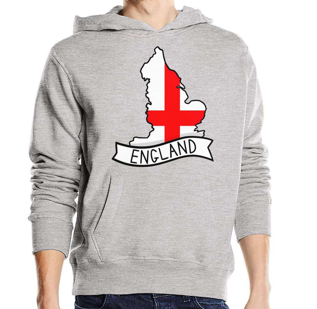 Sweat à capuche Angleterre gris vêtement coton imprimé carte drapeau - 3