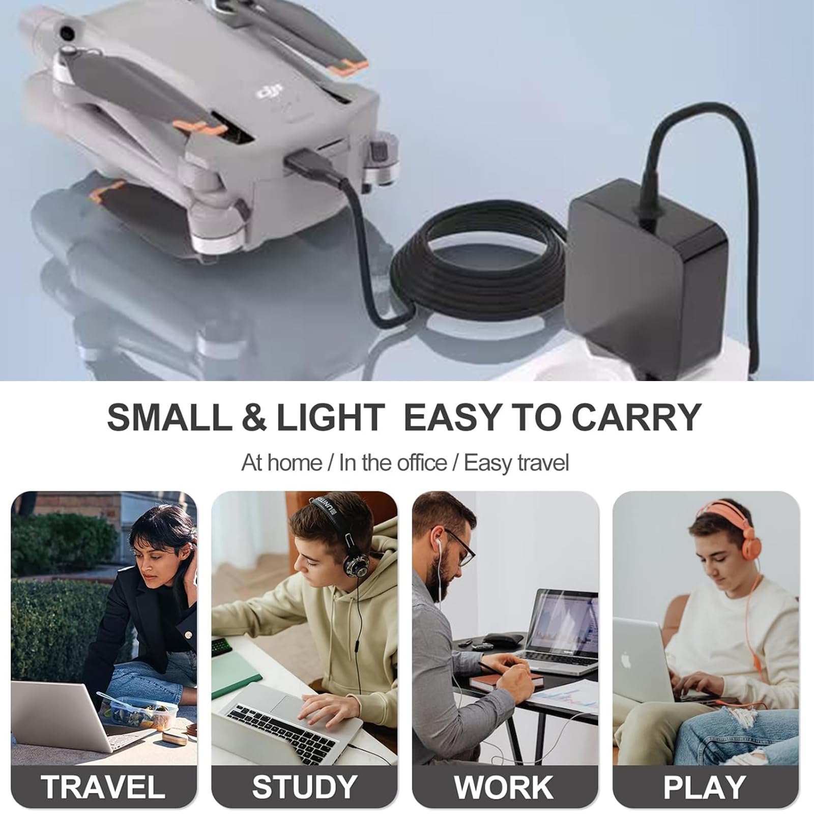Caricatore USB C 65W Compatibile con DJI Neo, Avata, Air 3S, Air 3, RC 2, Mini 4K, 2 SE, Avata 2, Mavic 3 Pro, Mavic 3 Pro Cine, Flip, Mavic 3, Goggles 2 Drones Type C Adattatore