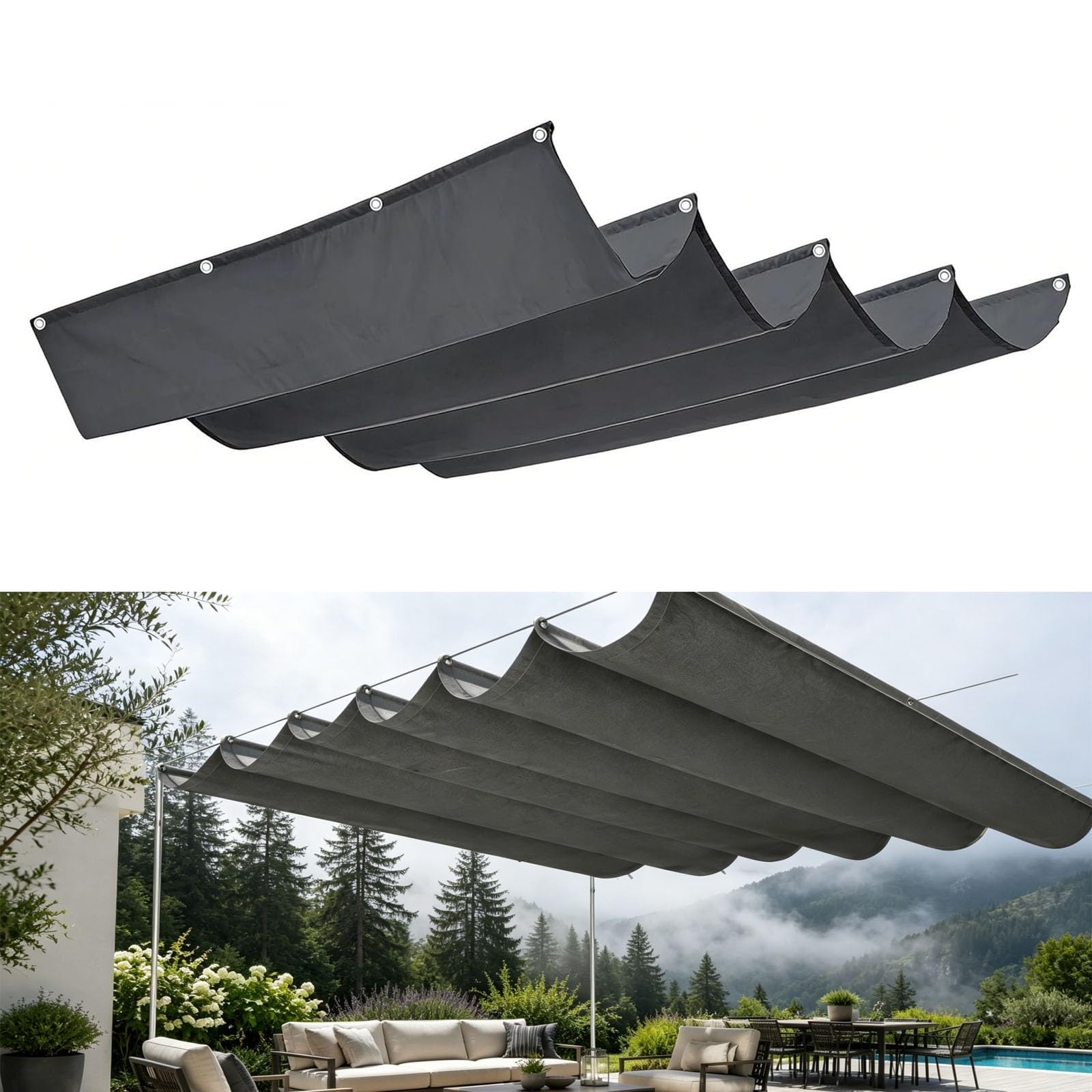 Voile d'ombrage rétractable imperméable et anti-UV 1.8 x 6.75 m pour une terrasse protégée du vent