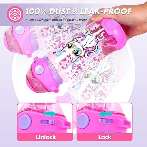 Miniatura 4 de YOYTOO Botella de agua para niños con popote, para la escuela, niños, niñas, niños, 22 onzas, botella de agua potable sin BPA, apertura de un solo