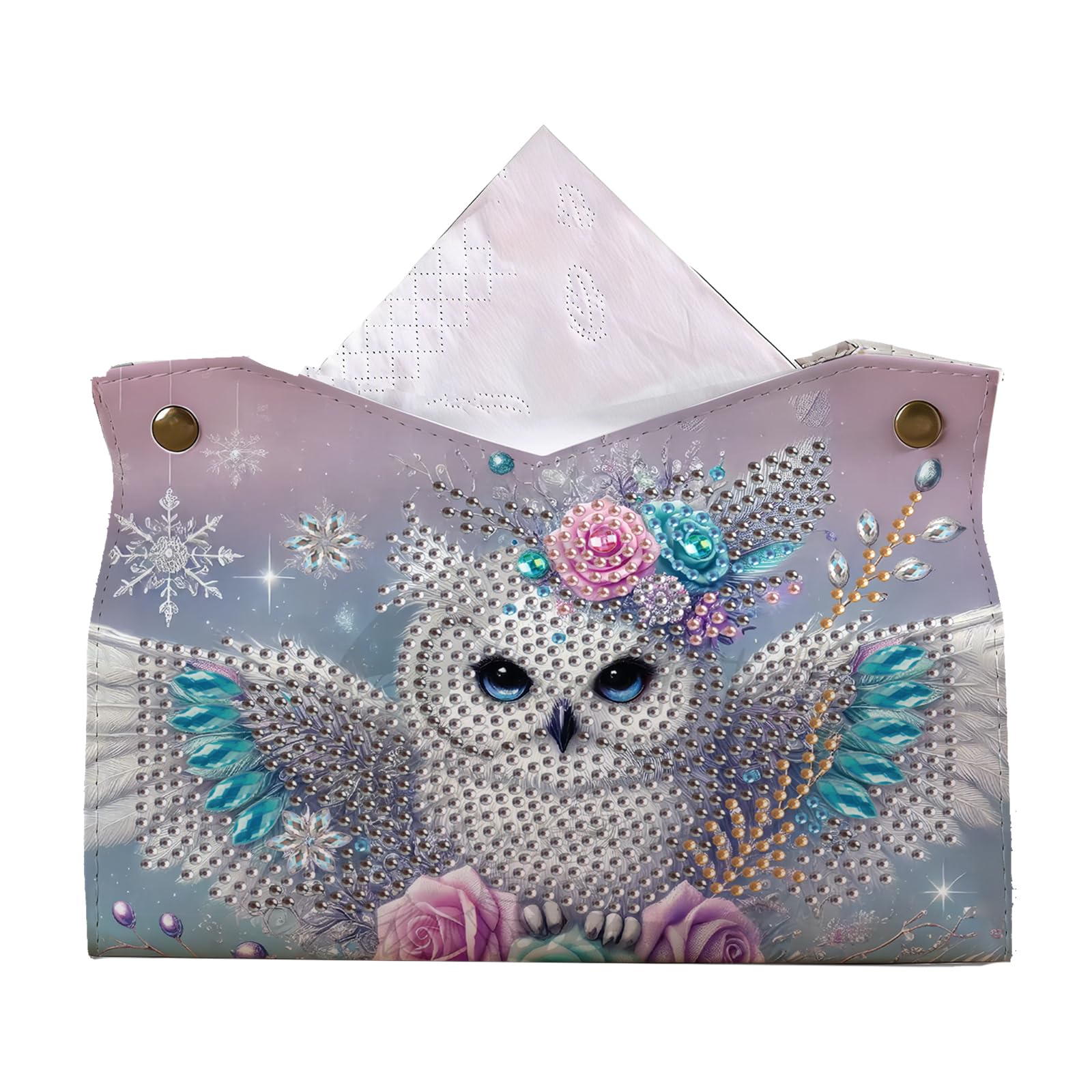 Owl DIY PU Diamond Painting Tissue Box Kit Desktop Tissue Holder with Rhinestone Diamond Desk Decorative Tissue Box for Adults Desktop Storage Organizer