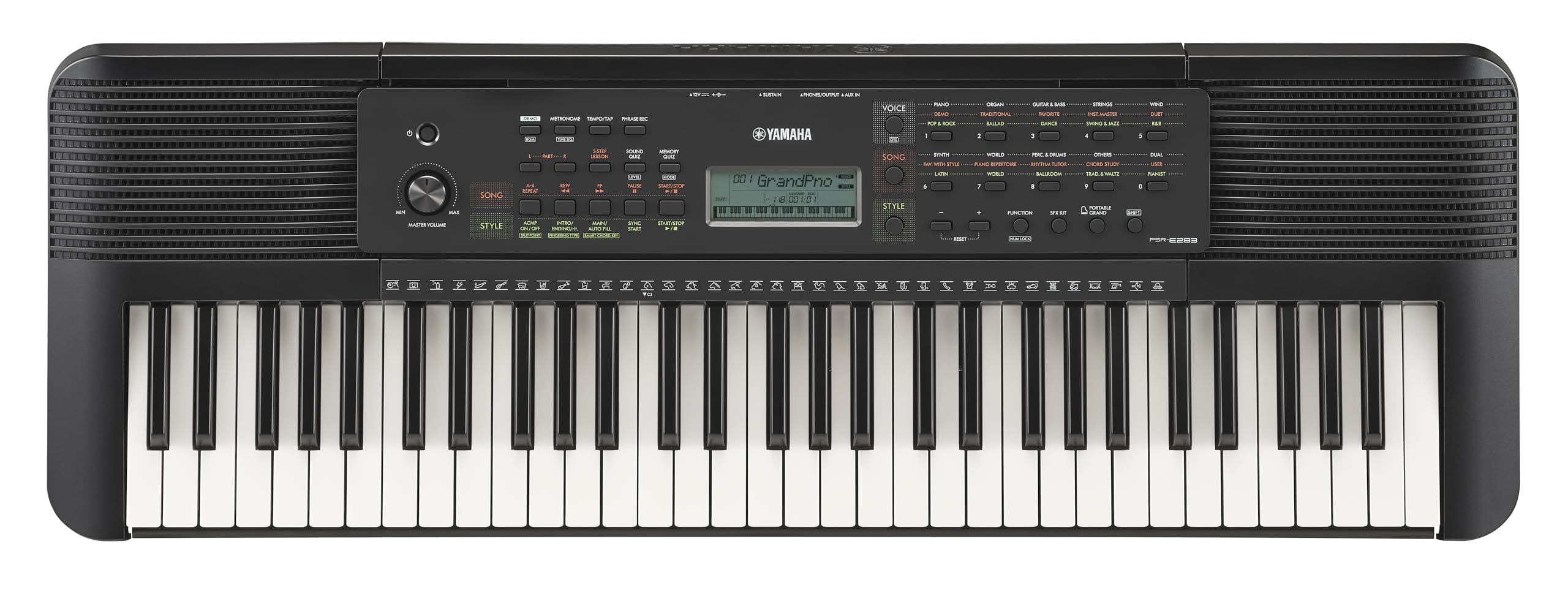 Yamaha PSRE-283 61 Key Portable Keyboard with Lesson function  Smart Chord  Record function  Battery Operation  410 Voices  150 accompaniment Styles  122 Songs  AUX IN  Stereo Speakers (2025 model)
