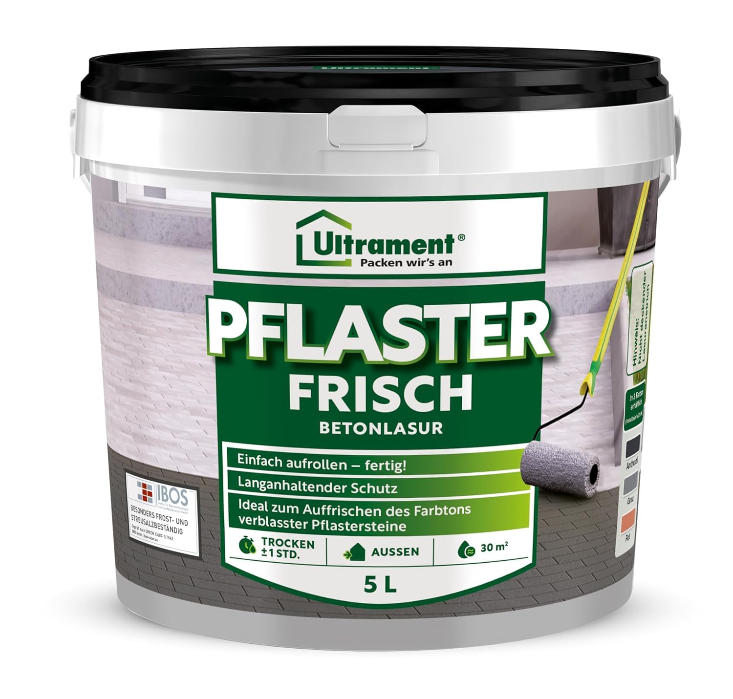 Ultrament Pflaster Frisch 5 L Anthrazit | Betonlasur außen für Pflastersteine & Gehwegplatten | UV- und witterungsbeständig, Farbtonauffrischer