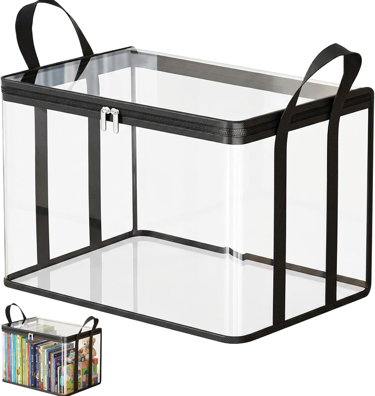 Large Clear Storage Totes, Black Tinted Transparent Bin for Moving & Storage, Single Pack Organizer Box for Closet and Desktop Organization