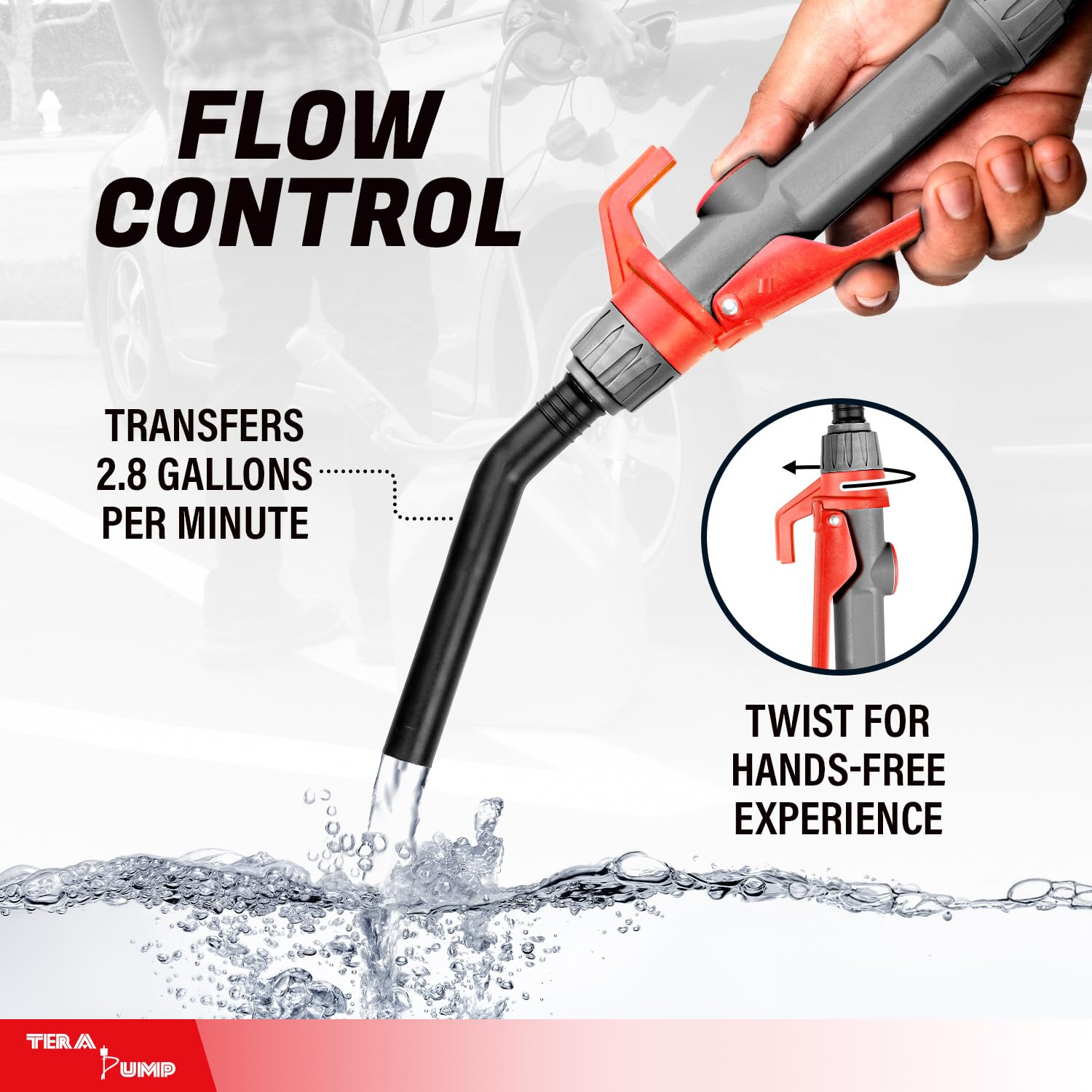 TERA PUMP Pompe à transfert rapide avec poignée de déclenchement et tuyau en vinyle de 100 cm – Débit maximal de 2,8 GPM – Alimenté par piles (2D)
