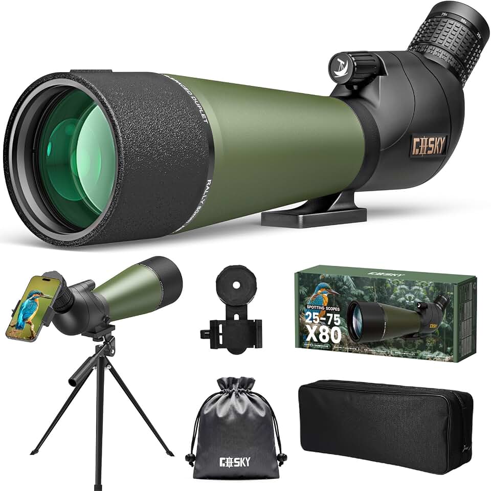 Gosky Flagship Spotting Scope 25-75x80 with Tripod for Target Shooting | Birding Spotter Scope with Phone Adapter and Carrying Bag BAK4 Waterproof Spotter Scope for Bird Watching, Upgraded Version