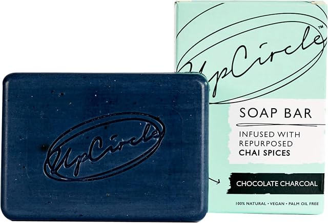 UpCircle Chocolate Charcoal Chai Soap Bar 100g - Certified Organic Vegan Cleanser For Face And Body - Activated Charcoal + Cacao Extract Tightens Pores + Boost Circulation - Palm Oil Free