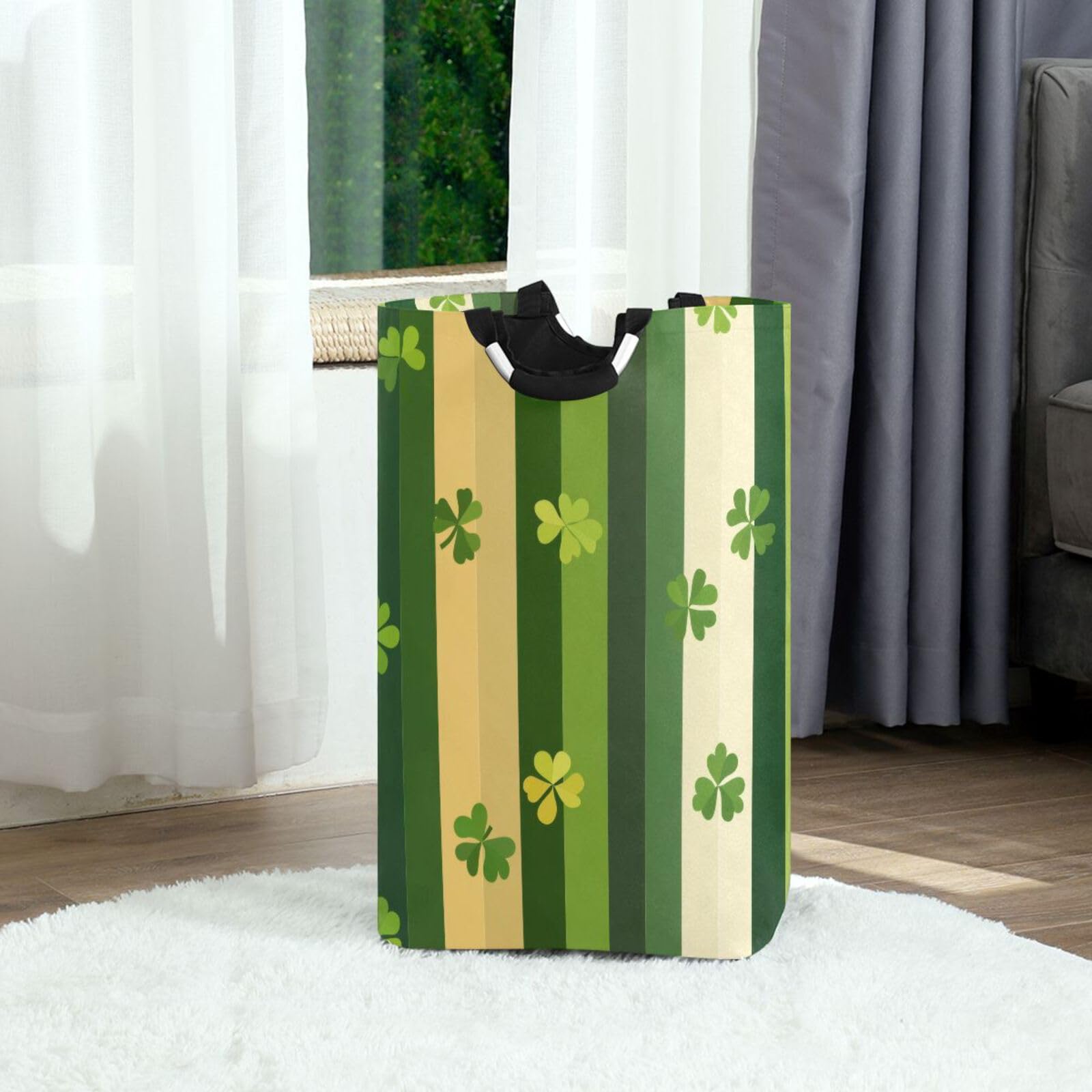 Jihqo Laundry Hamper Basket St Patrick's Clover Pattern Collapsible Nursery Storage Bin Waterproof Clothing Baskets for Home Bedroom Bathroom Washing Room