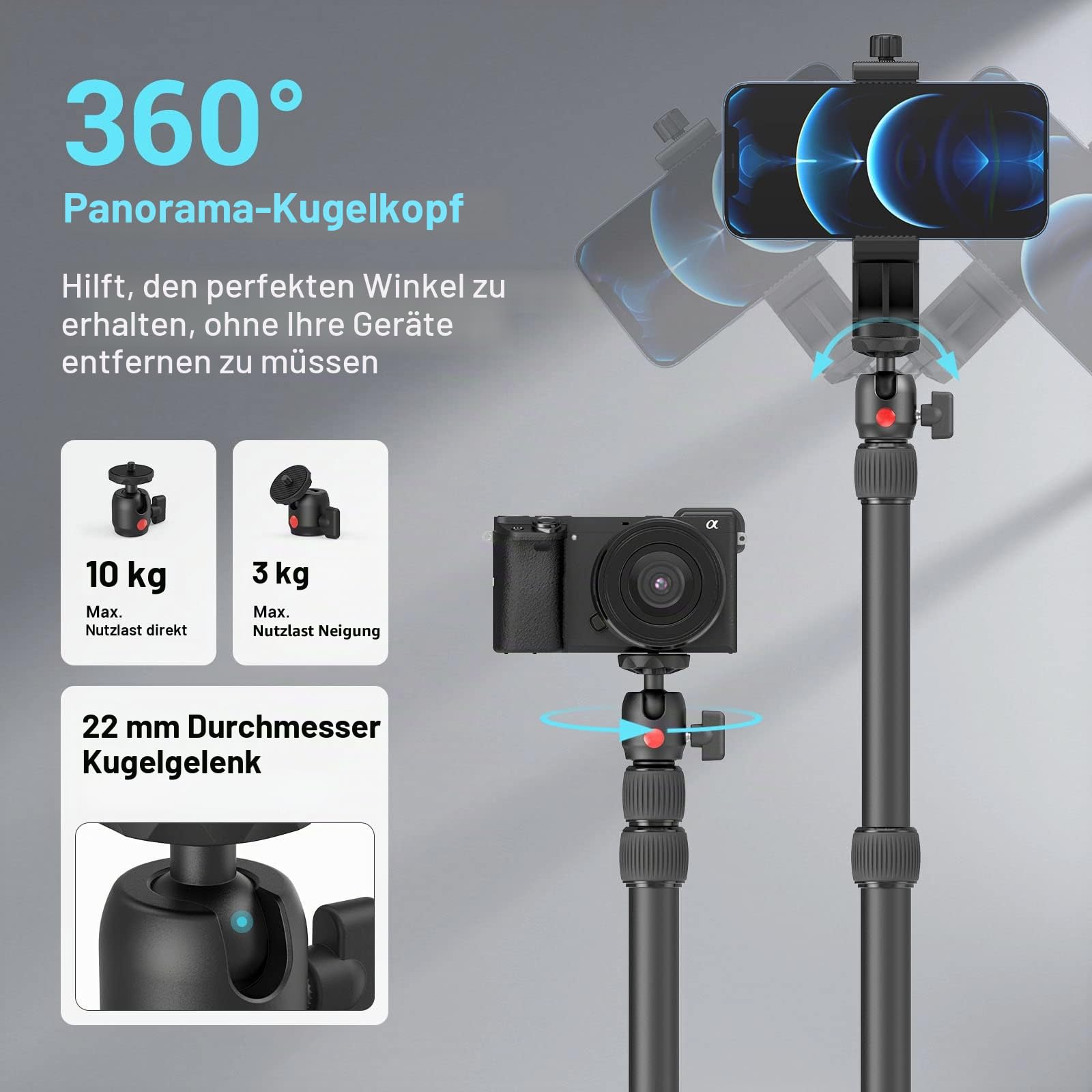SMALLRIG Kamera Light Stand Tischstativ Lichtstativ mit 1/4"-20 Kugelkopf, 13"-35,4" verstellbares Tablet Halterung, Klemme für DSLR Kamera, Ringlicht, Live Streaming, Video Aufnahmen - 3488